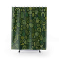 Boho Shower Curtain, Green Abstract Bath Decor, Sage Arch Pebble Pattern, Modern Guest Bathroom Decor, Playful Earthy Style