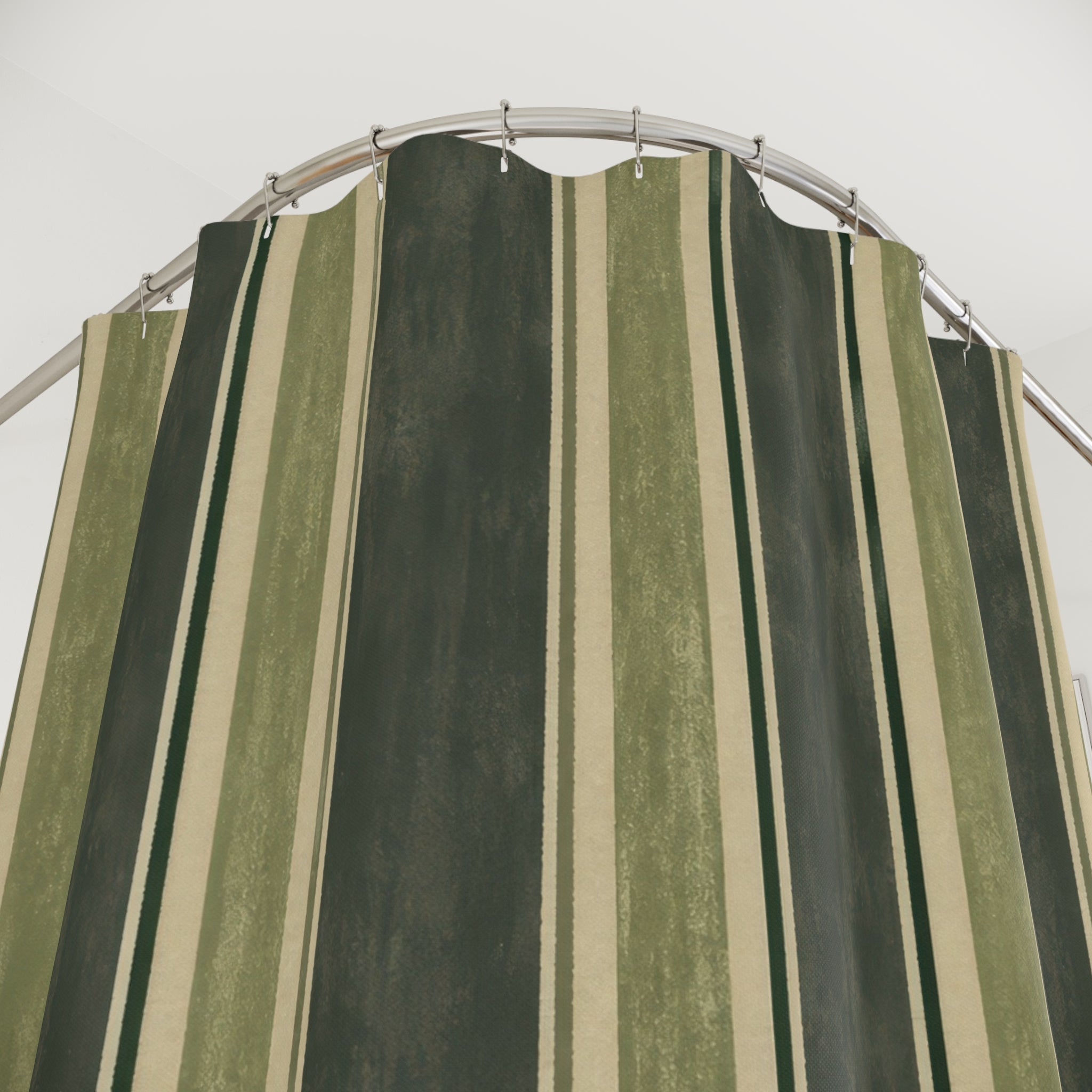 Dark Olive Green Charcoal Stripe Shower Curtain