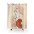 Line Art Shower Curtain, Dancing Figure Abstract Pattern, Beige Peach Bathroom Decor, Modern Guest Bath Figure Art Style