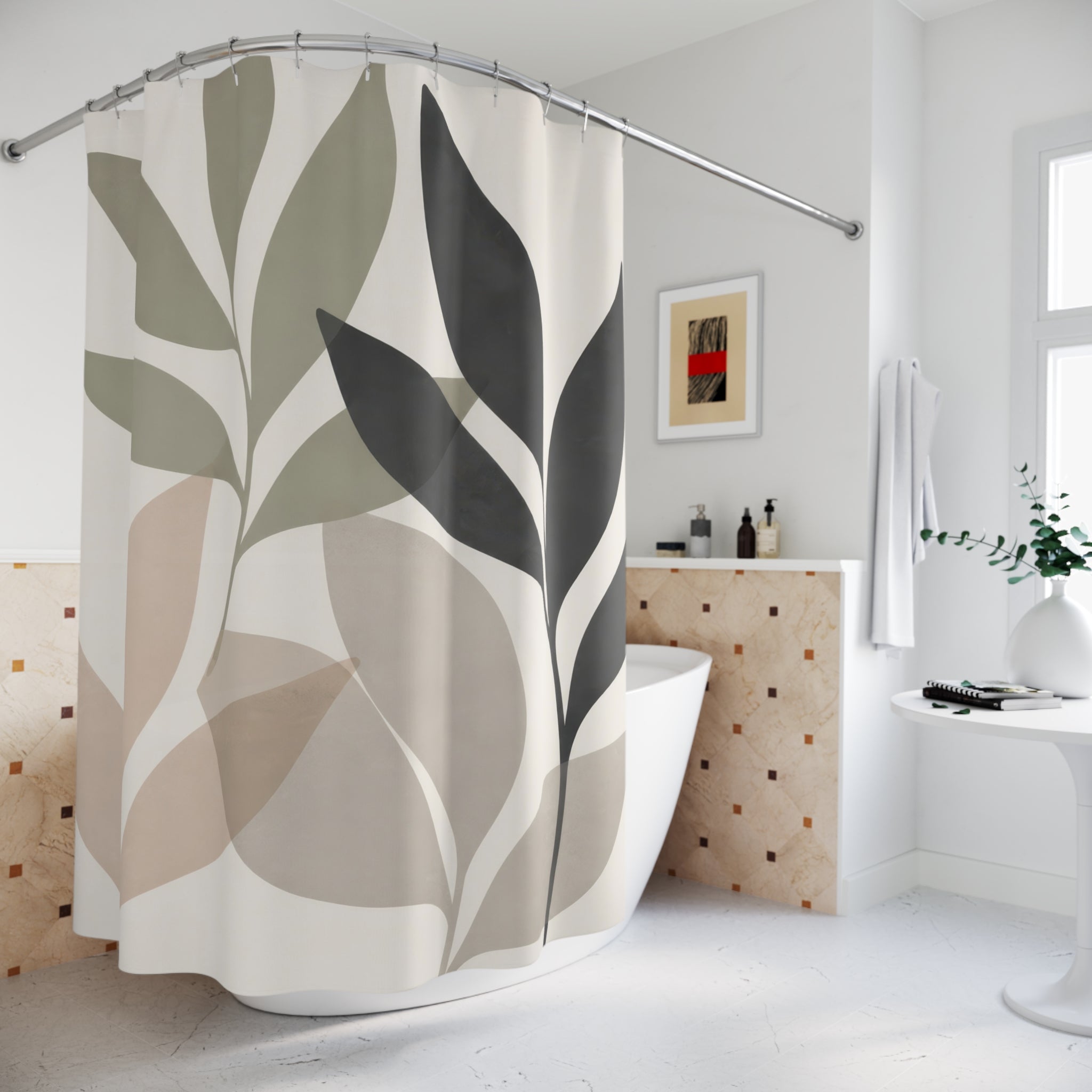 Sage Black Botanical Branch Shower Curtain