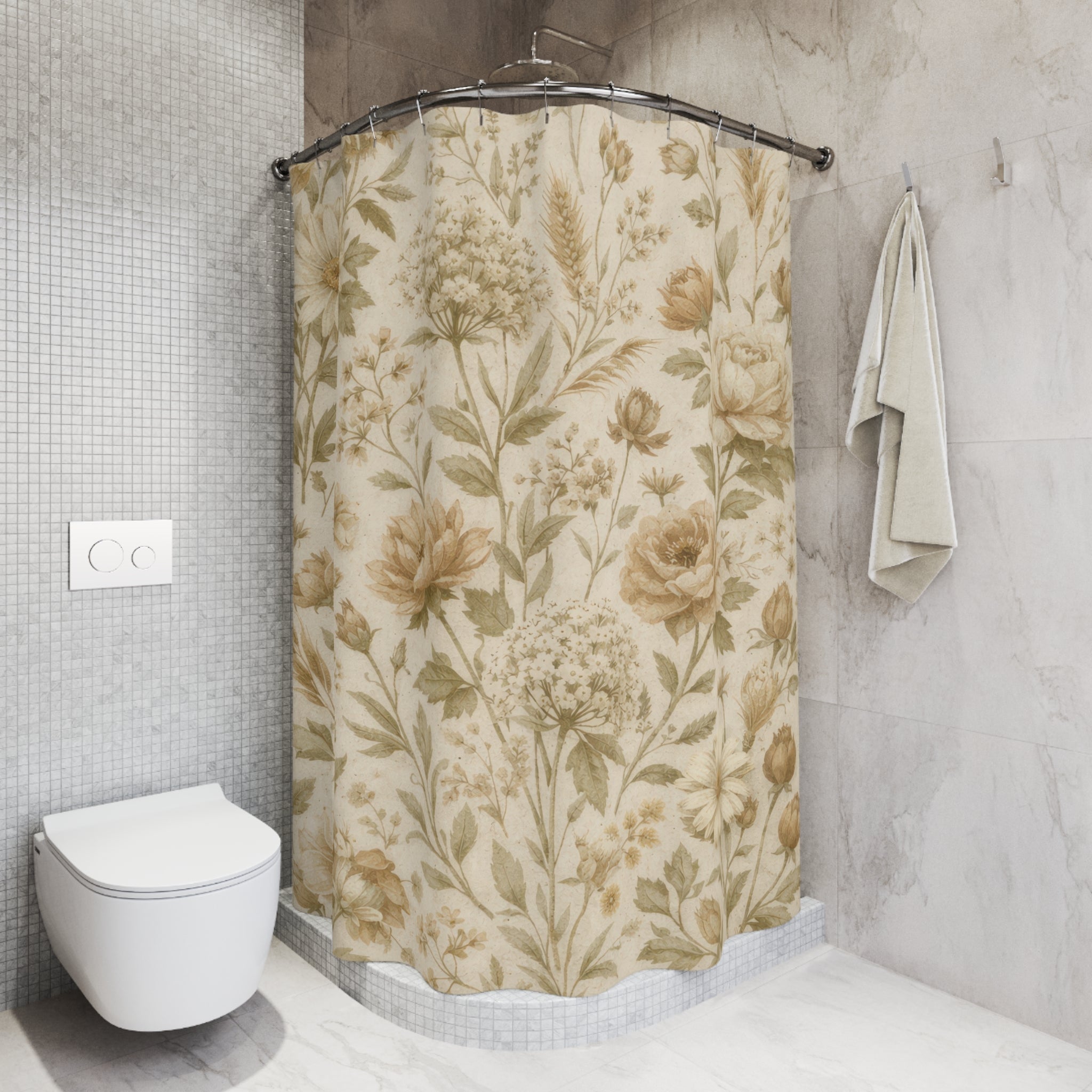 Farmhouse Wildflower Shower Curtain — Beige