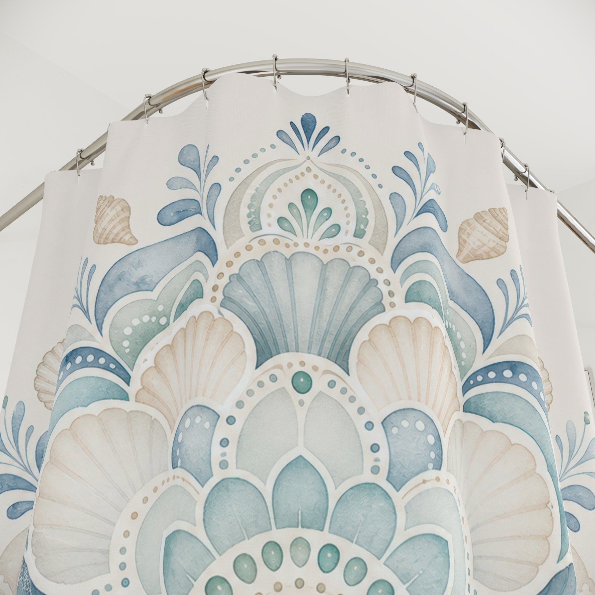 Aqua Floral Medallion Shower Curtain