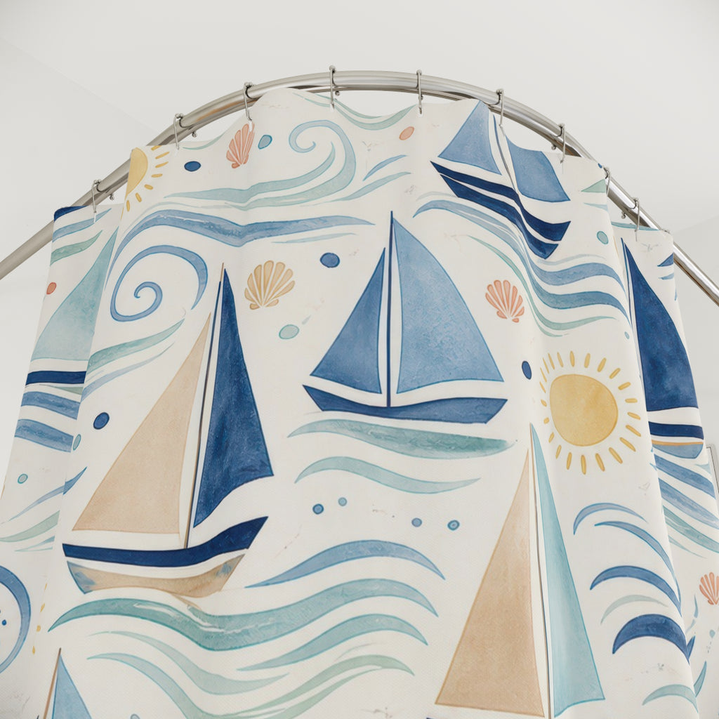 Navy Sailboat Shower Curtain