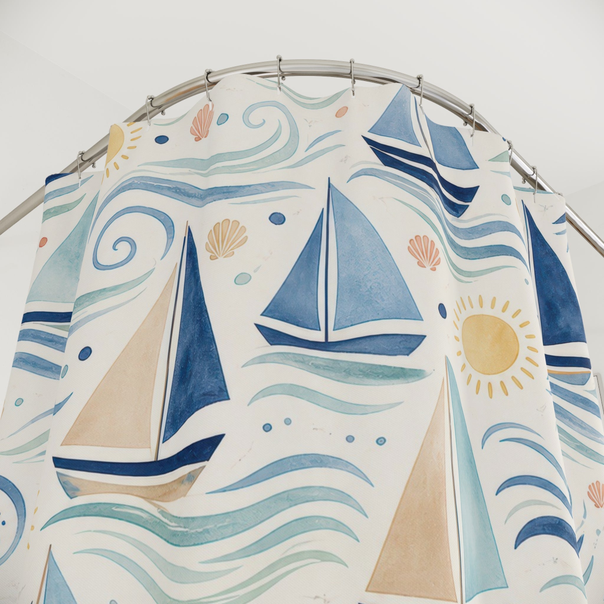 Navy Sailboat Shower Curtain