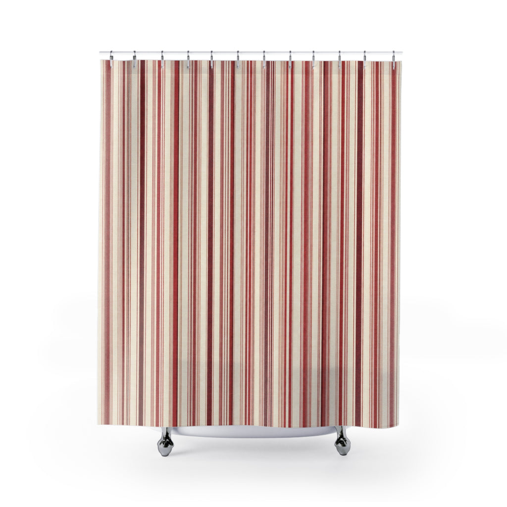 Oxblood Ticking Stripe Shower Curtain, Oxblood Red Classic Bathroom Decor, Ticking Stripe Bath Curtain, Guest Bath Decor, Home Decor