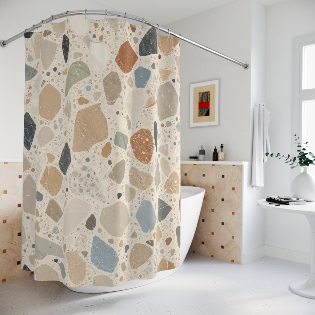 Terrazzo Shower Curtain: Cream Beige Abstract