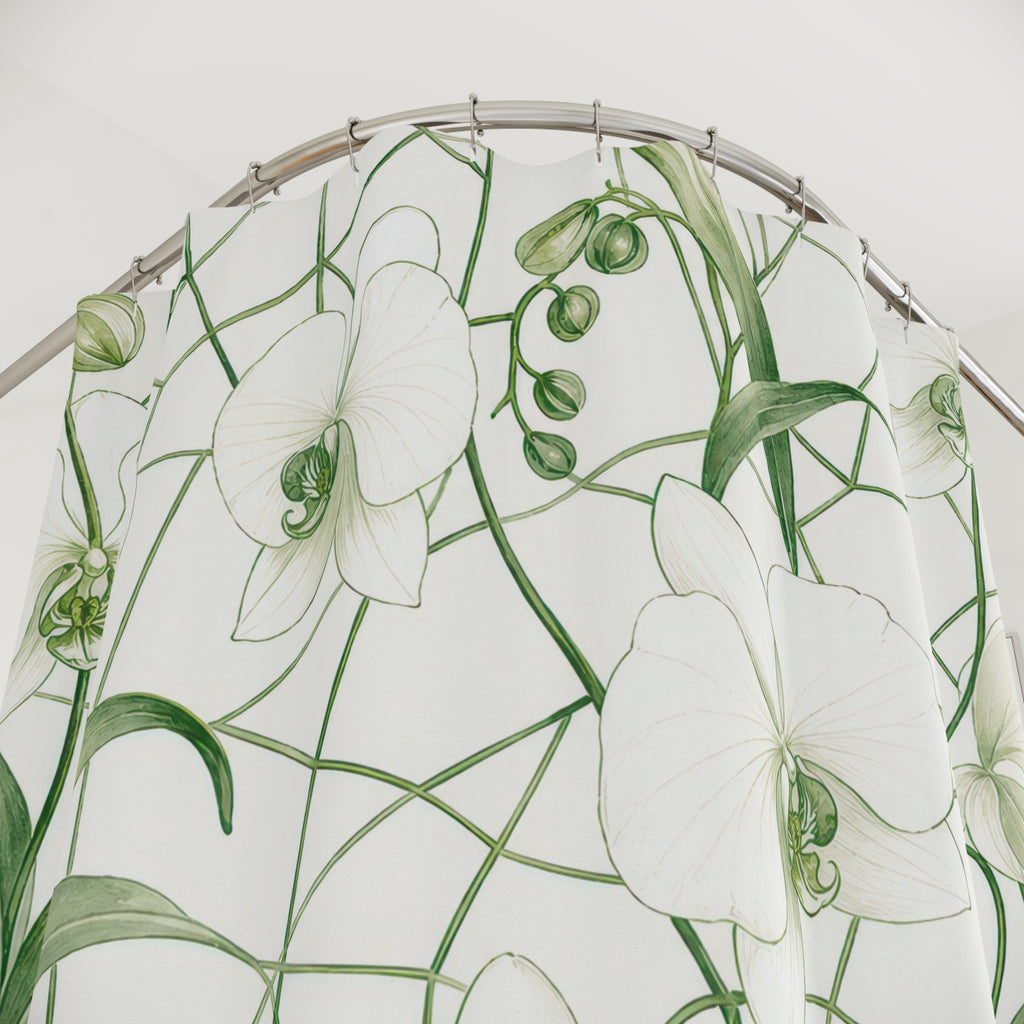 Green White Orchid Vine Shower Curtain