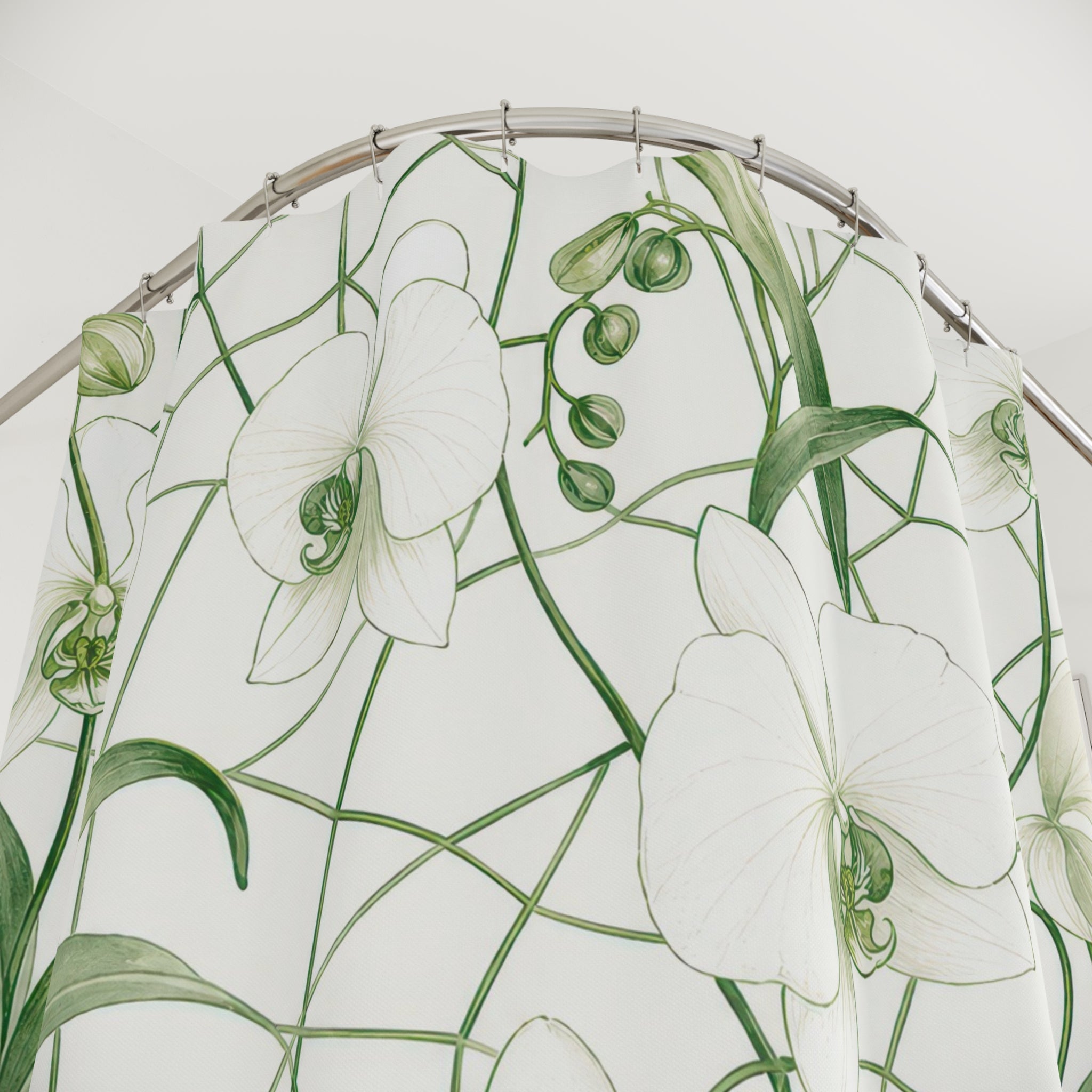 Green White Orchid Vine Shower Curtain