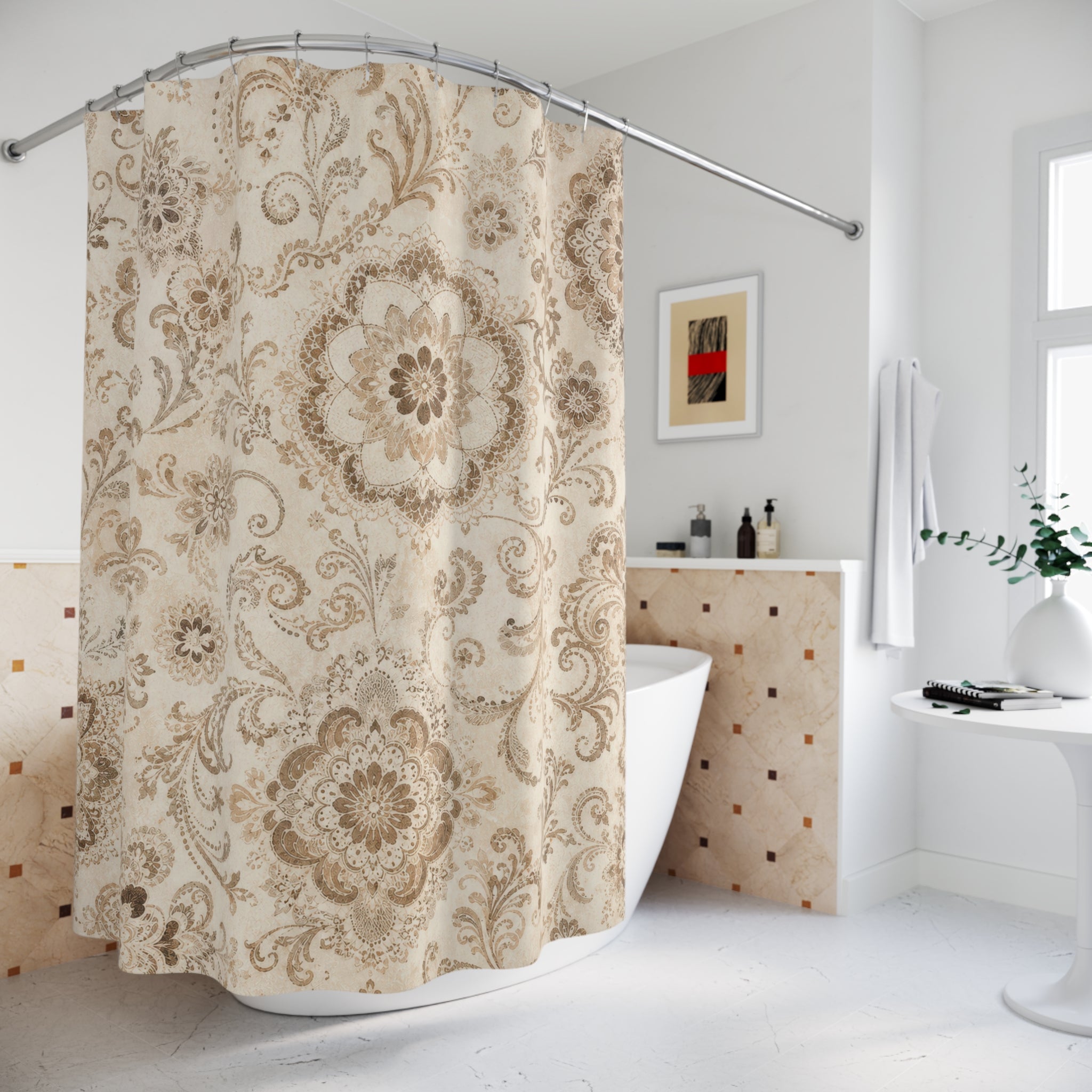 Brown Beige Medallion Shower Curtain