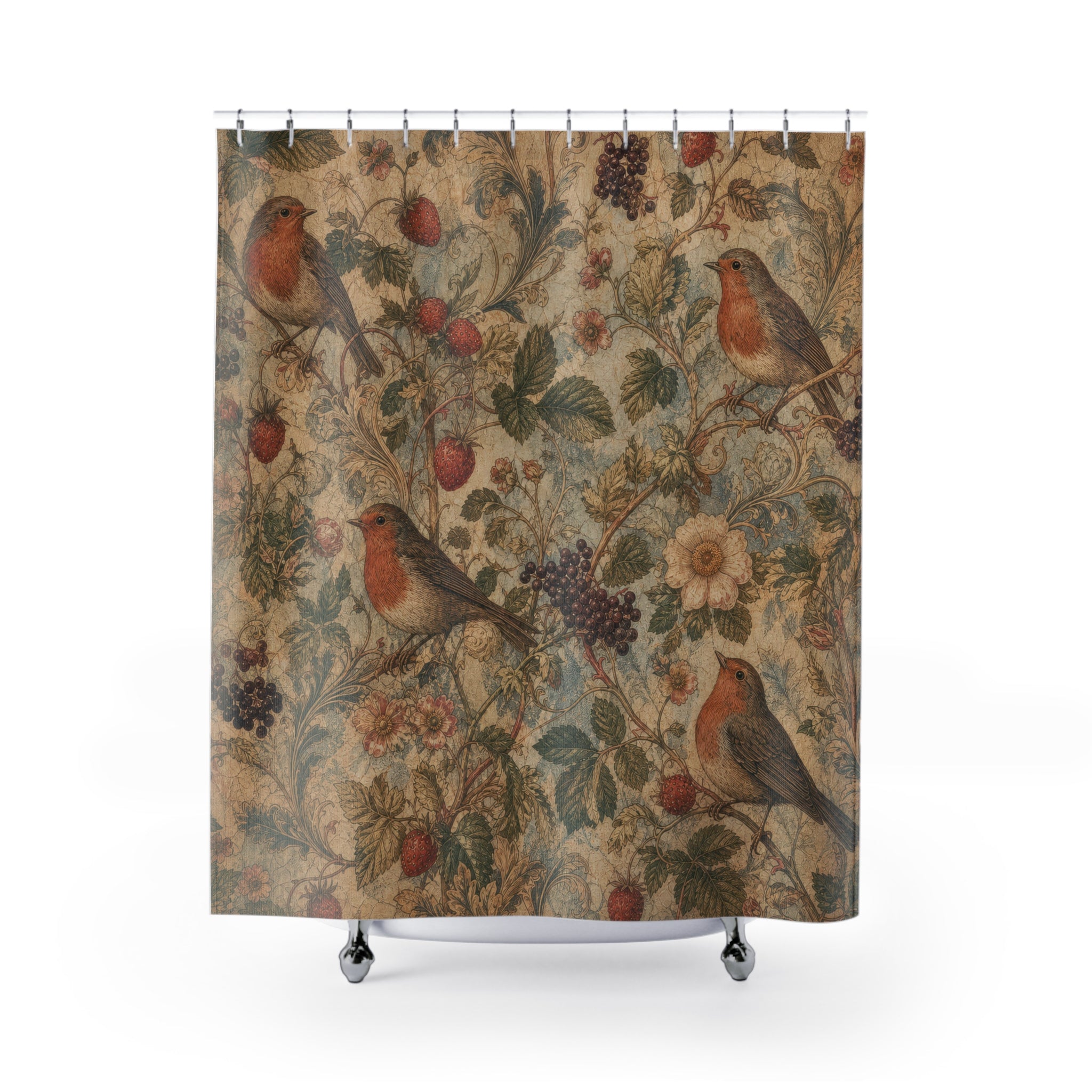 Bird Berry Wallpaper Shower Curtain