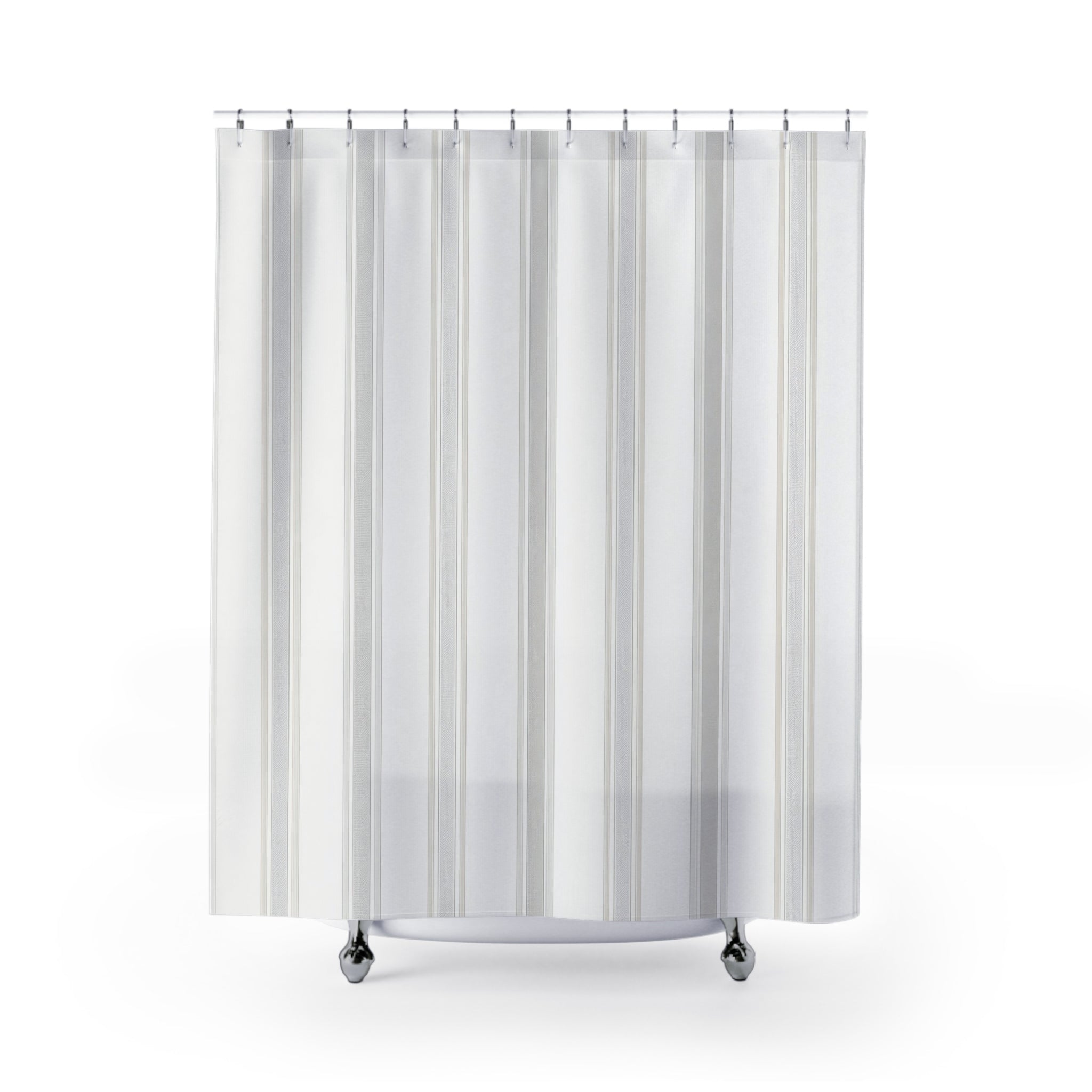 White Beige Fine Vertical Stripe Shower Curtain