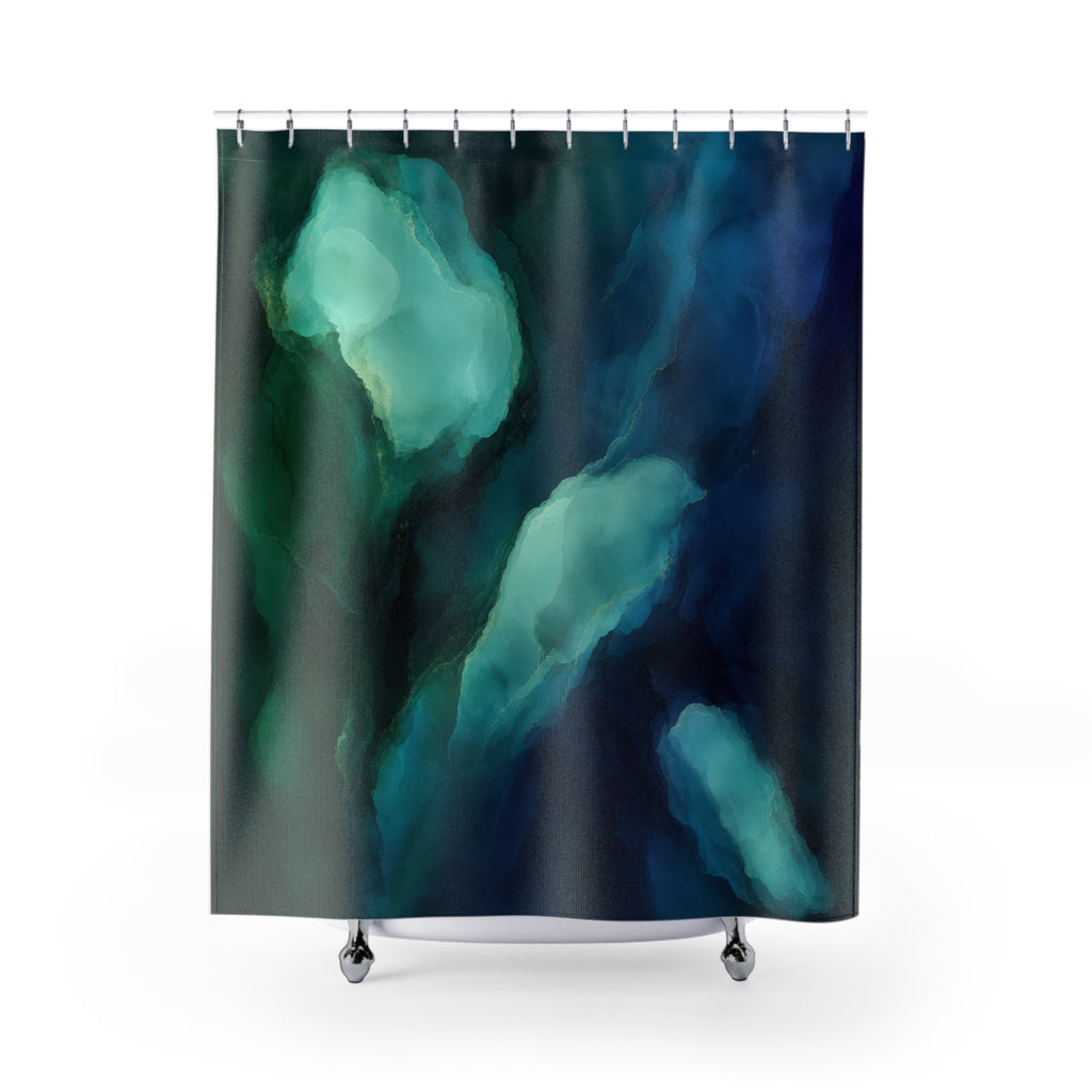 Emerald Indigo Fluid Abstract Shower Curtain