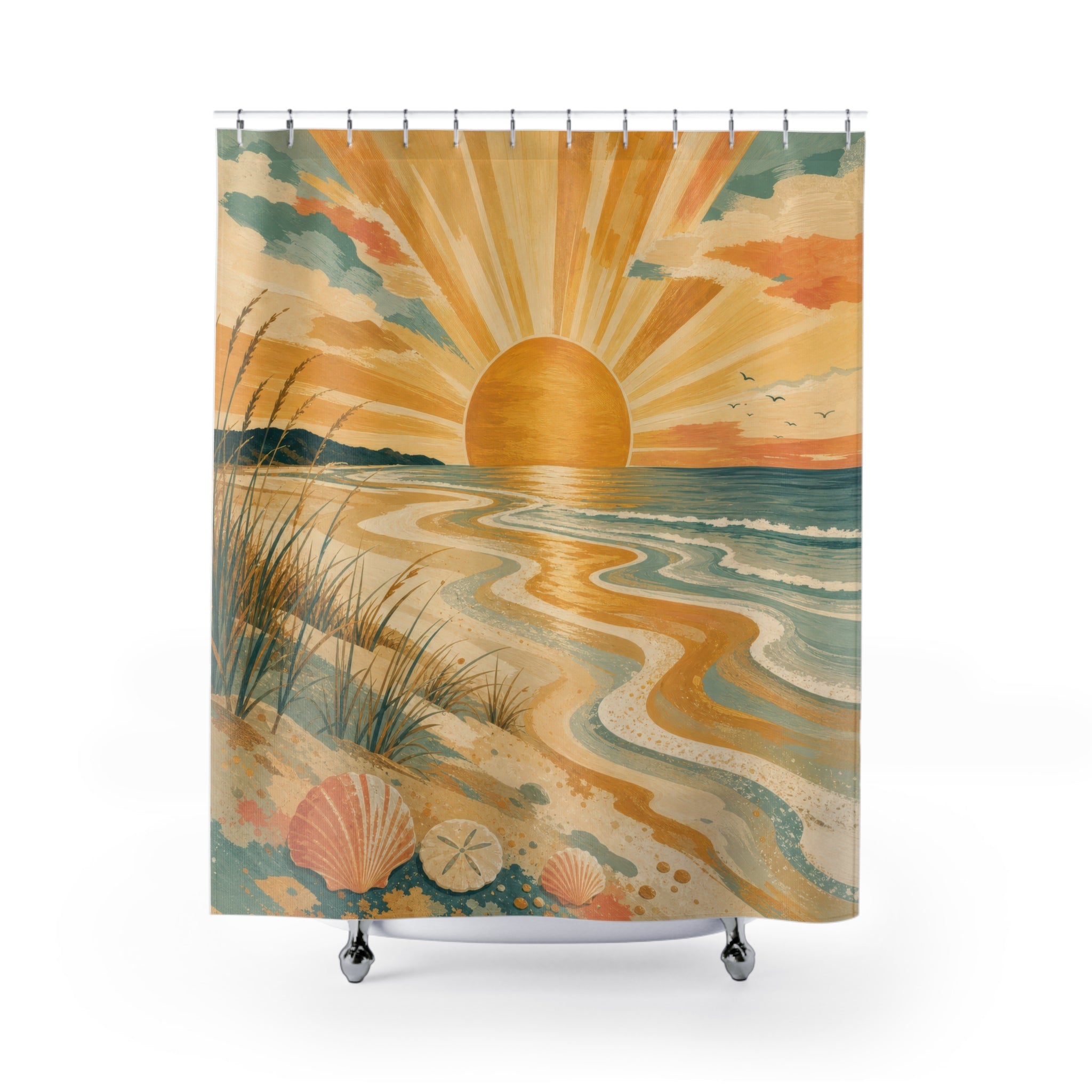 Golden Tide Coastal Shower Curtain