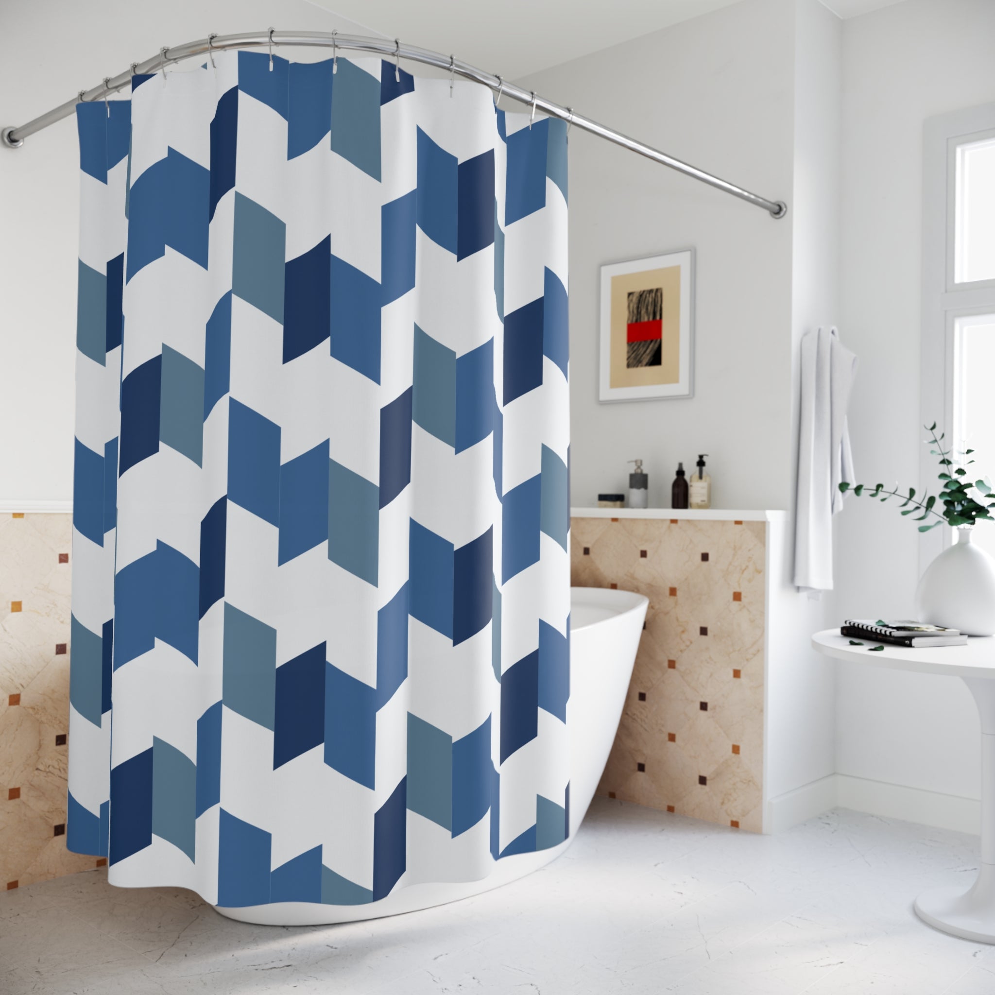 Navy and Steel Blue Herringbone Shower Curtain