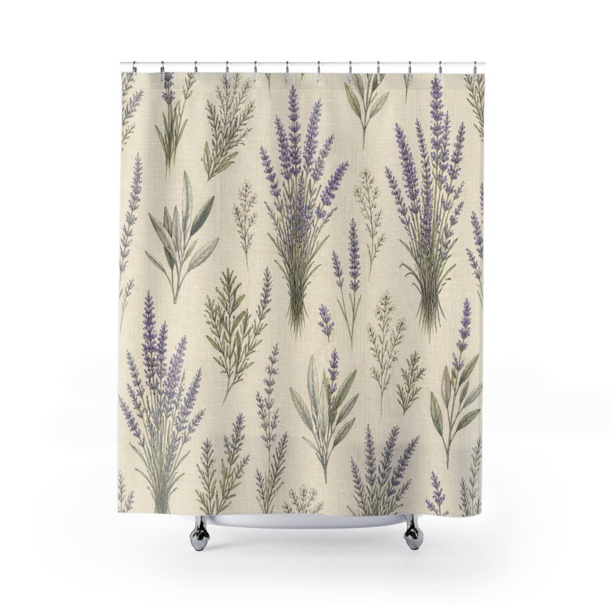Purple Herb Botanical Lavender Floral Farmhouse shower curtain with full front view