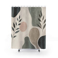Abstract Botanical Shower Curtain, Sage Beige Black Organic Shapes, Modern Floral Art Decor, Calm Neutral Bathroom Style, Guest Bath Accent