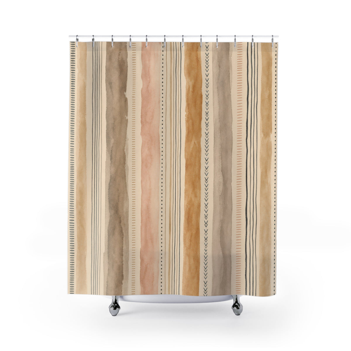 Taupe Gray Watercolor Stripe Shower Curtain