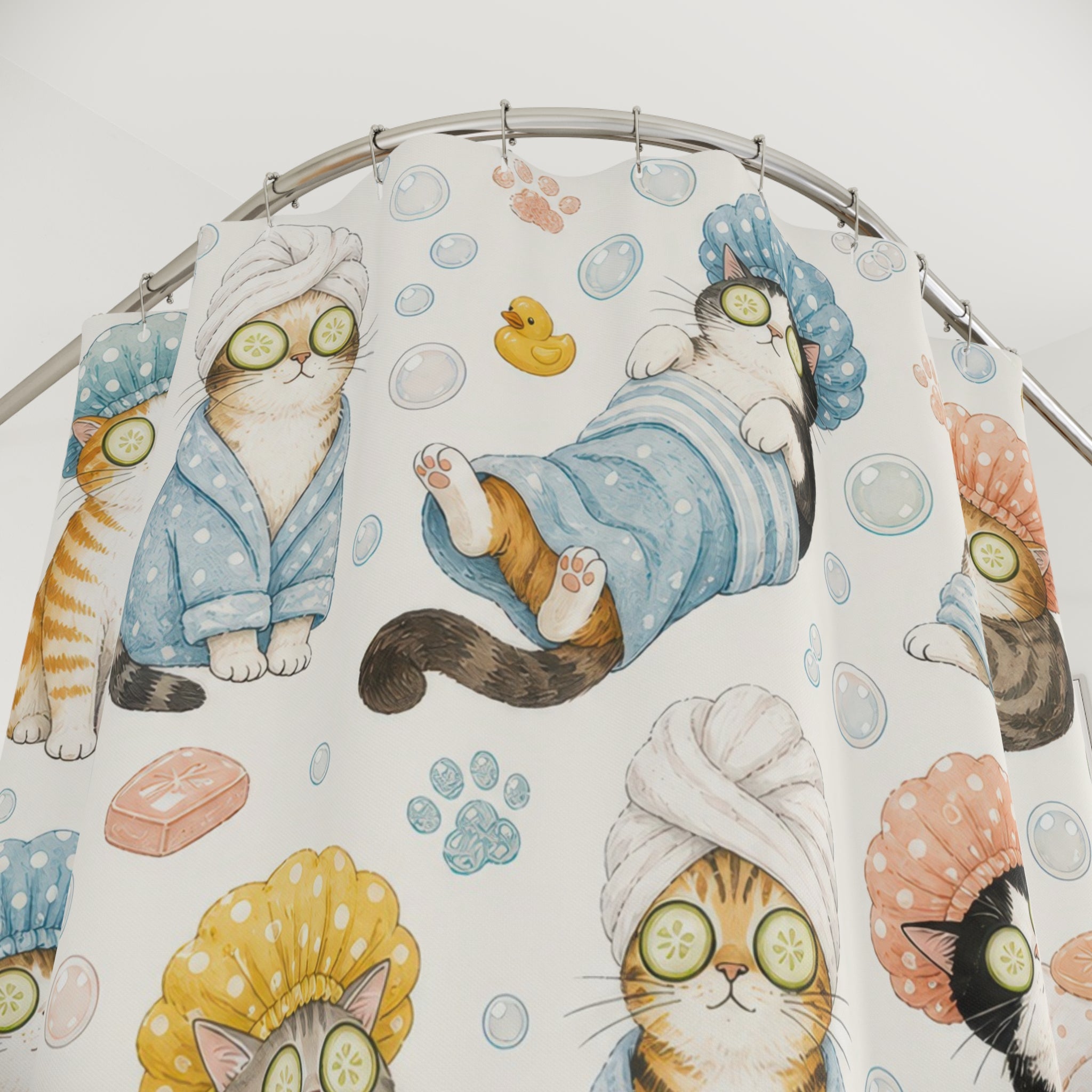 Cat Shower Cap Shower Curtain