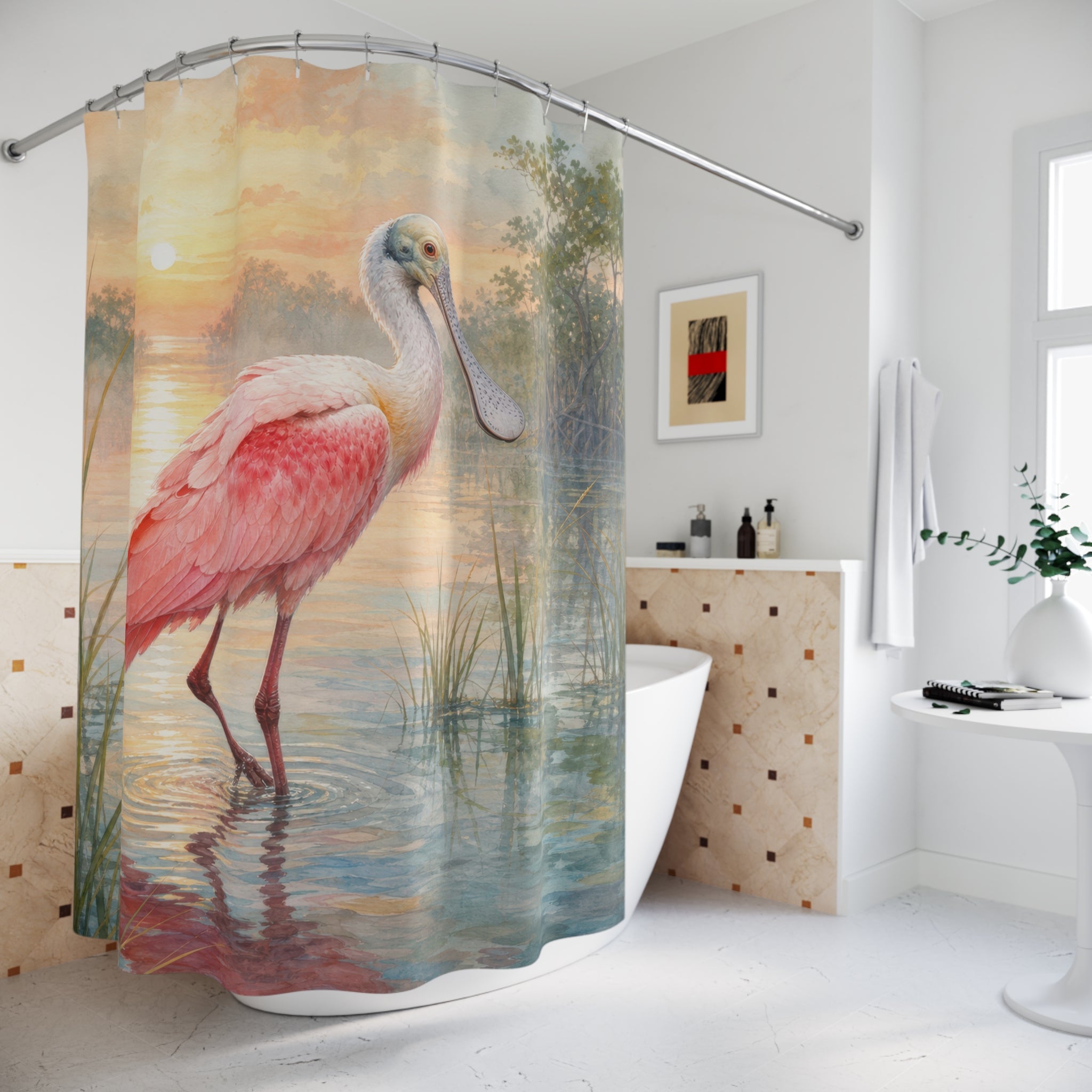 Watercolor Roseate Spoonbill Shower Curtain