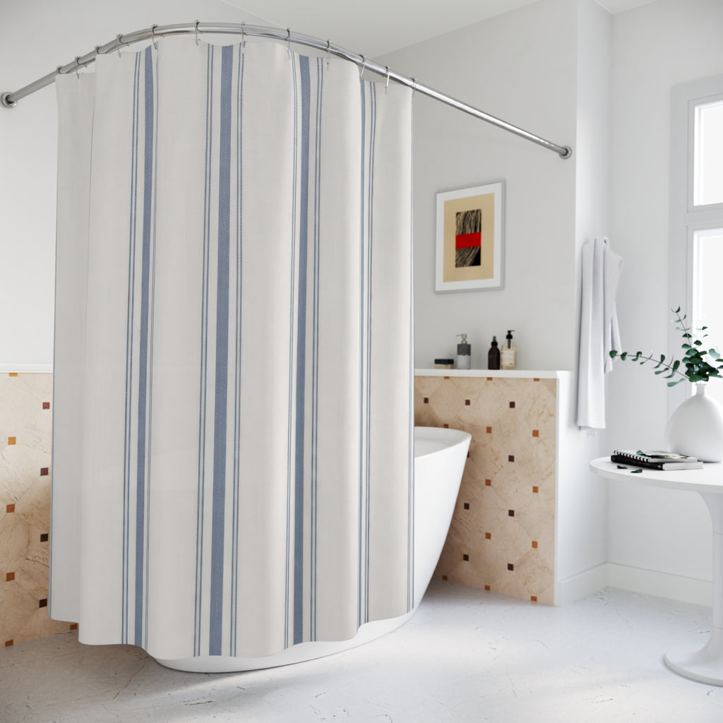 Blue Ticking Stripe Shower Curtain – French Blue