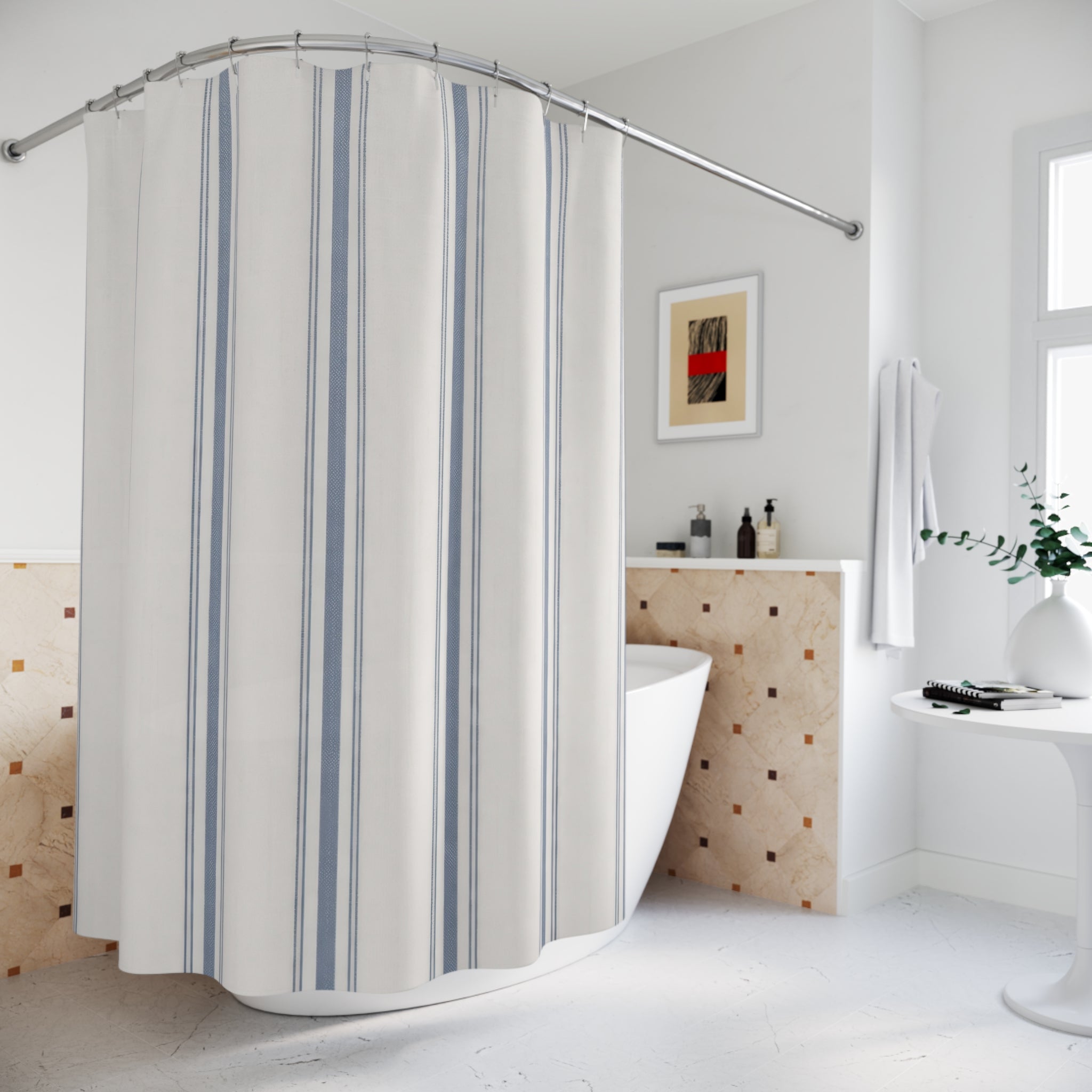 Blue Ticking Stripe Shower Curtain – French Blue