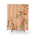 Peachy orchard fruit and cream blossoms shower curtain with full front view