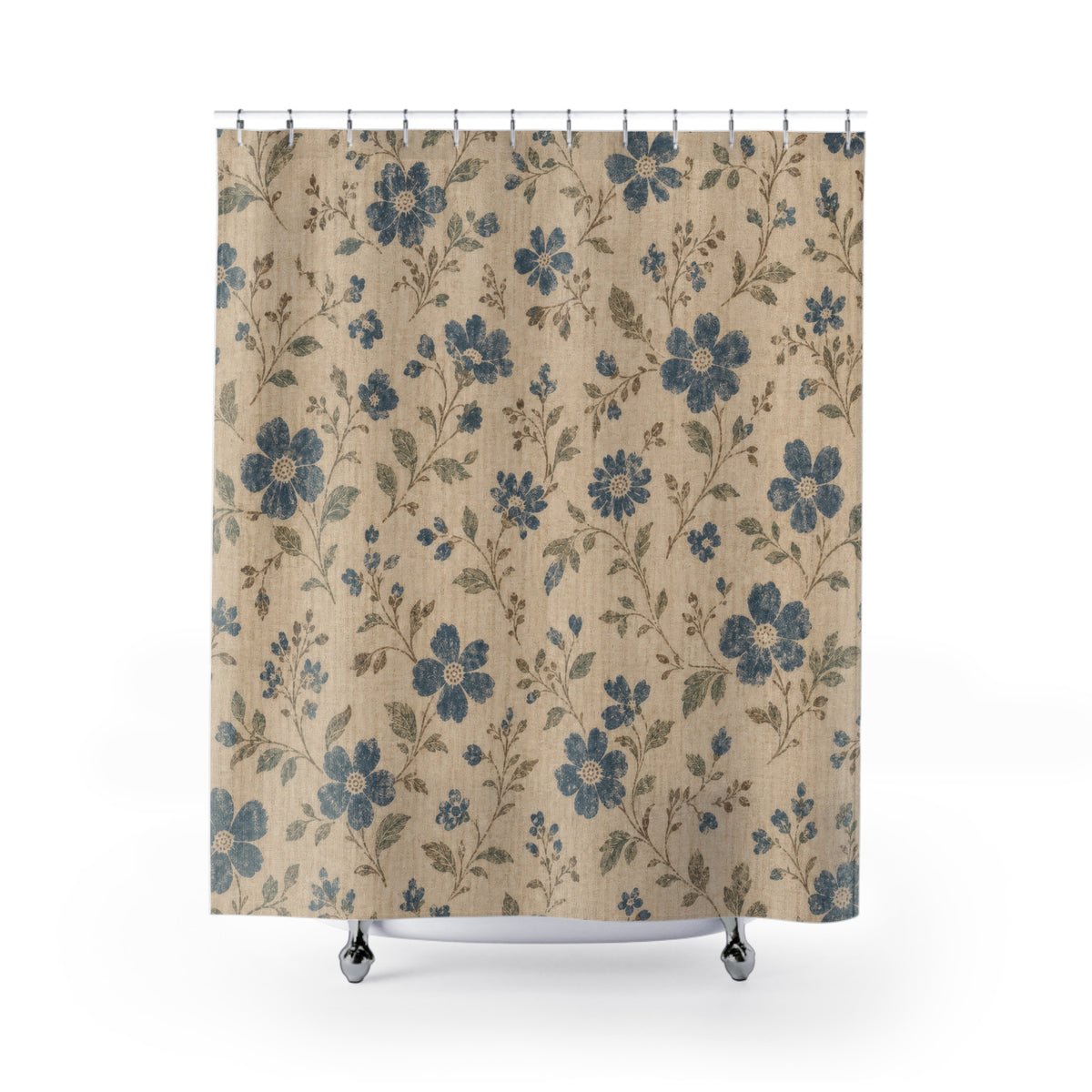 Vintage Farmhouse Blue Floral Shower Curtain