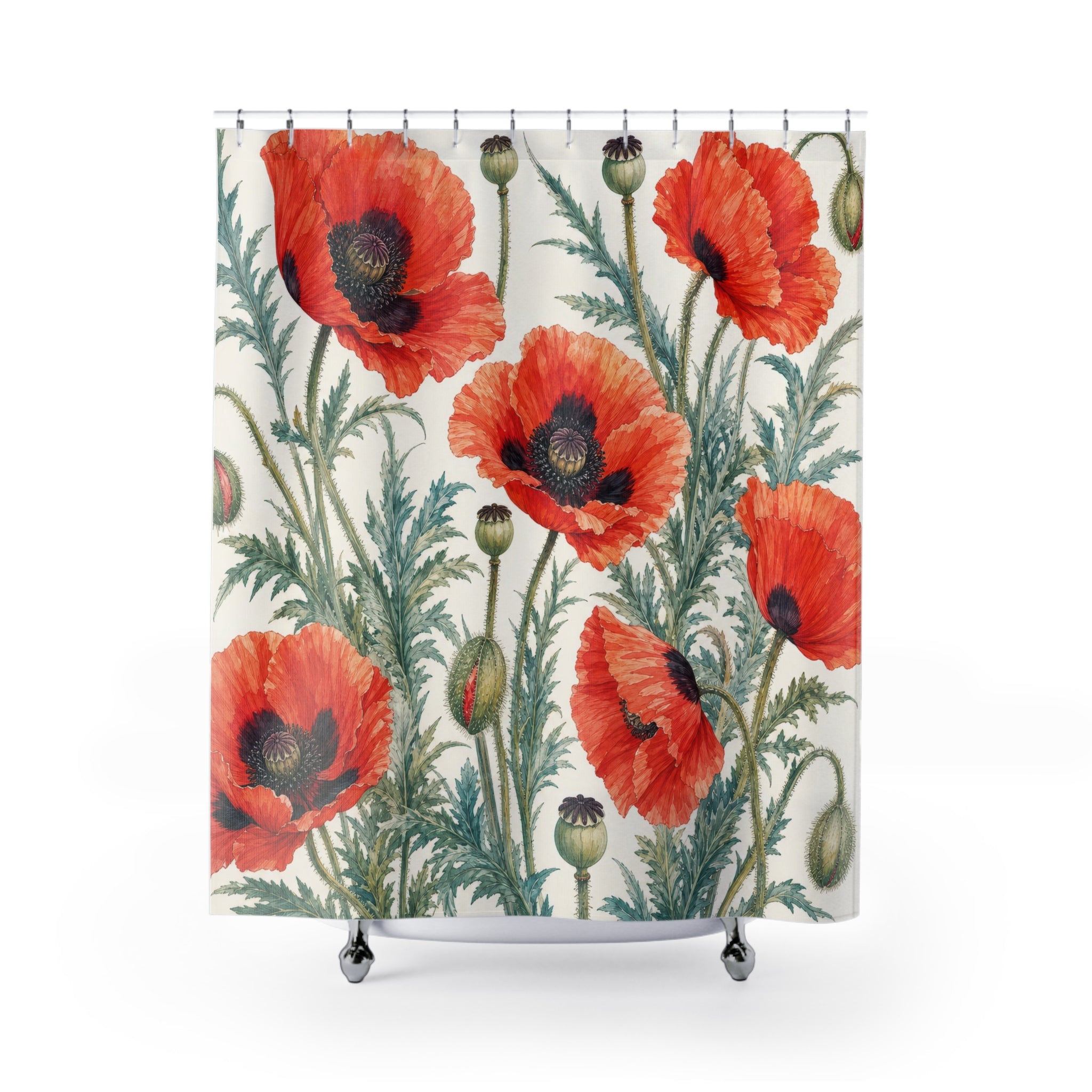 Red Orange Wildflower Botanical Shower Curtain