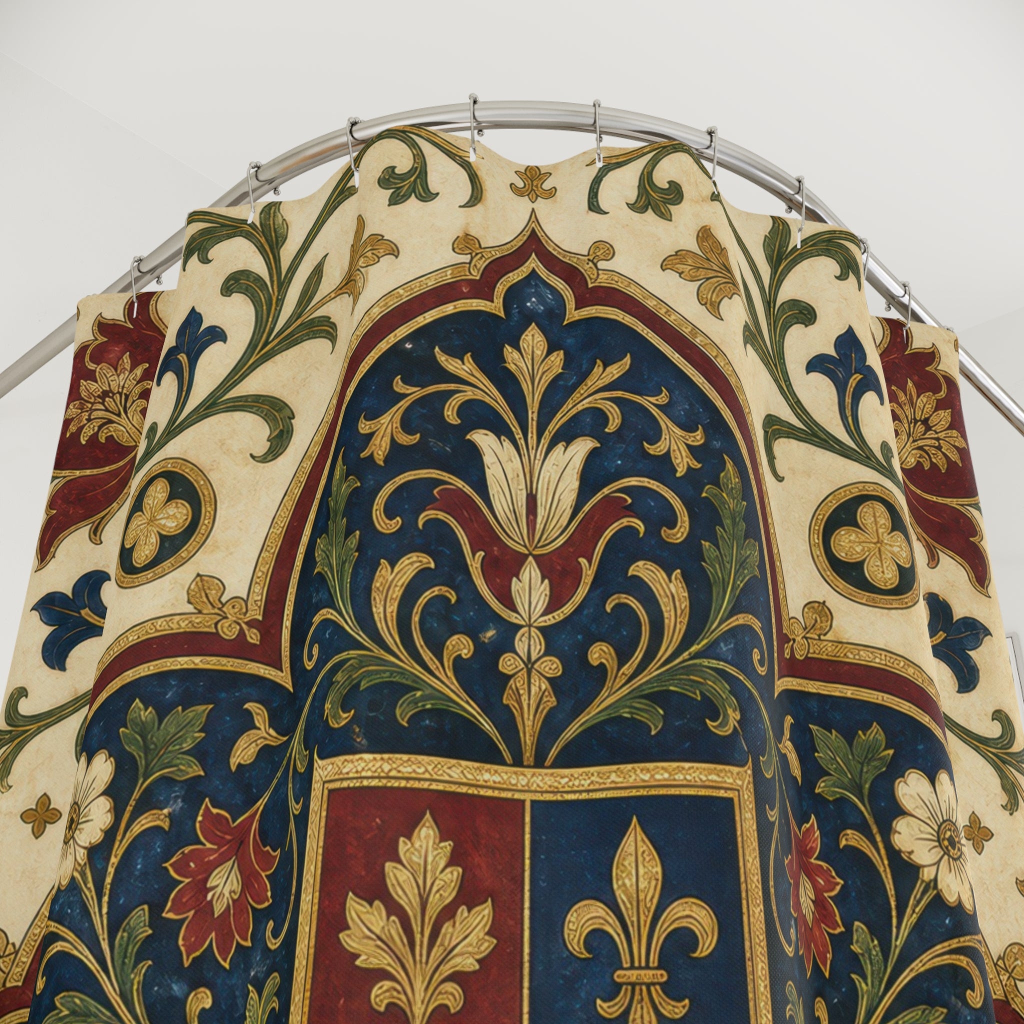 Navy Blue Gold Tapestry Medieval Shower Curtain