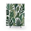 Green White Large Leaf Shower Curtain