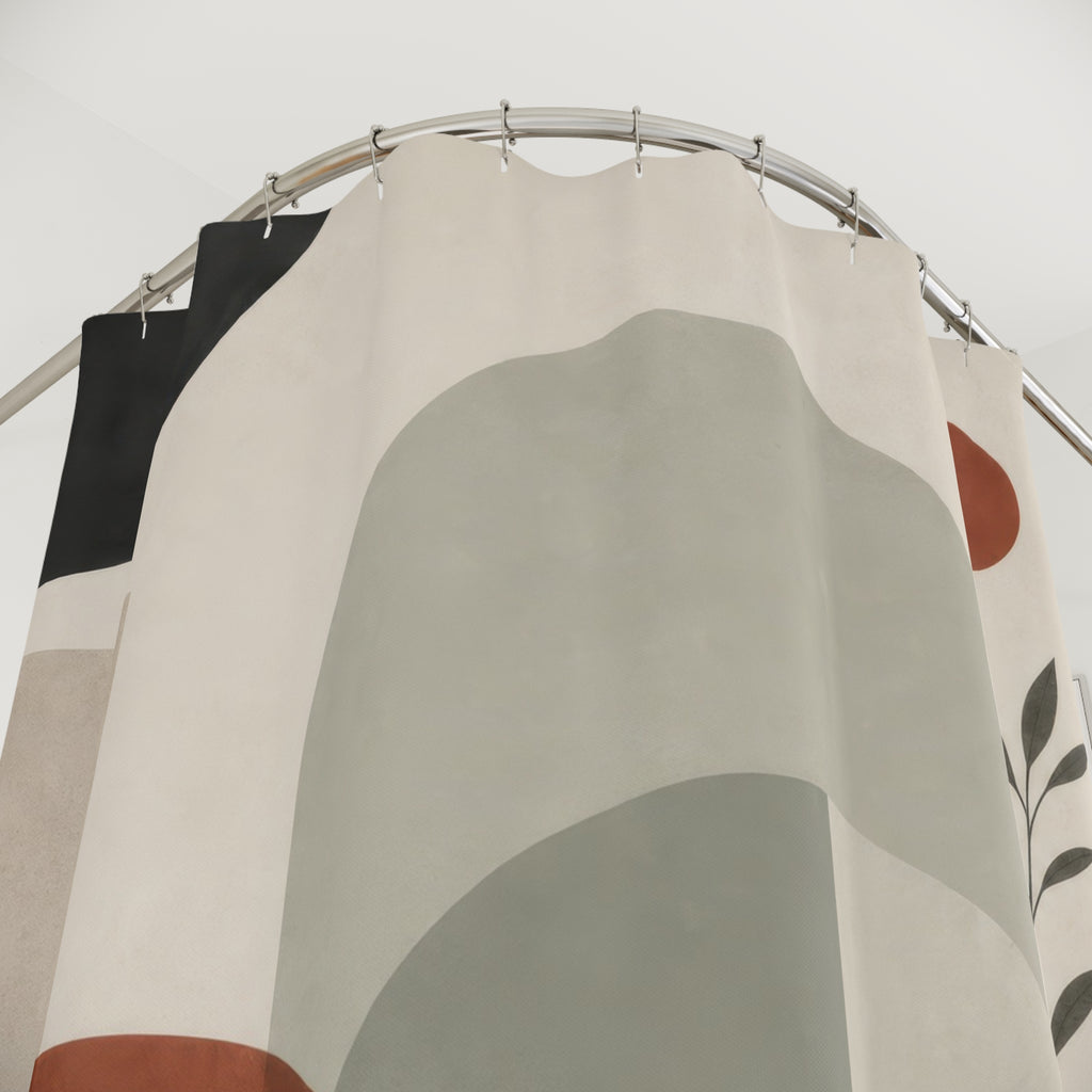Modern Geometric Shower Curtain, Terracotta Black Beige Abstract Arches, Mid Century Art Bath Decor, Warm Minimal Bathroom, Earth Tone Style