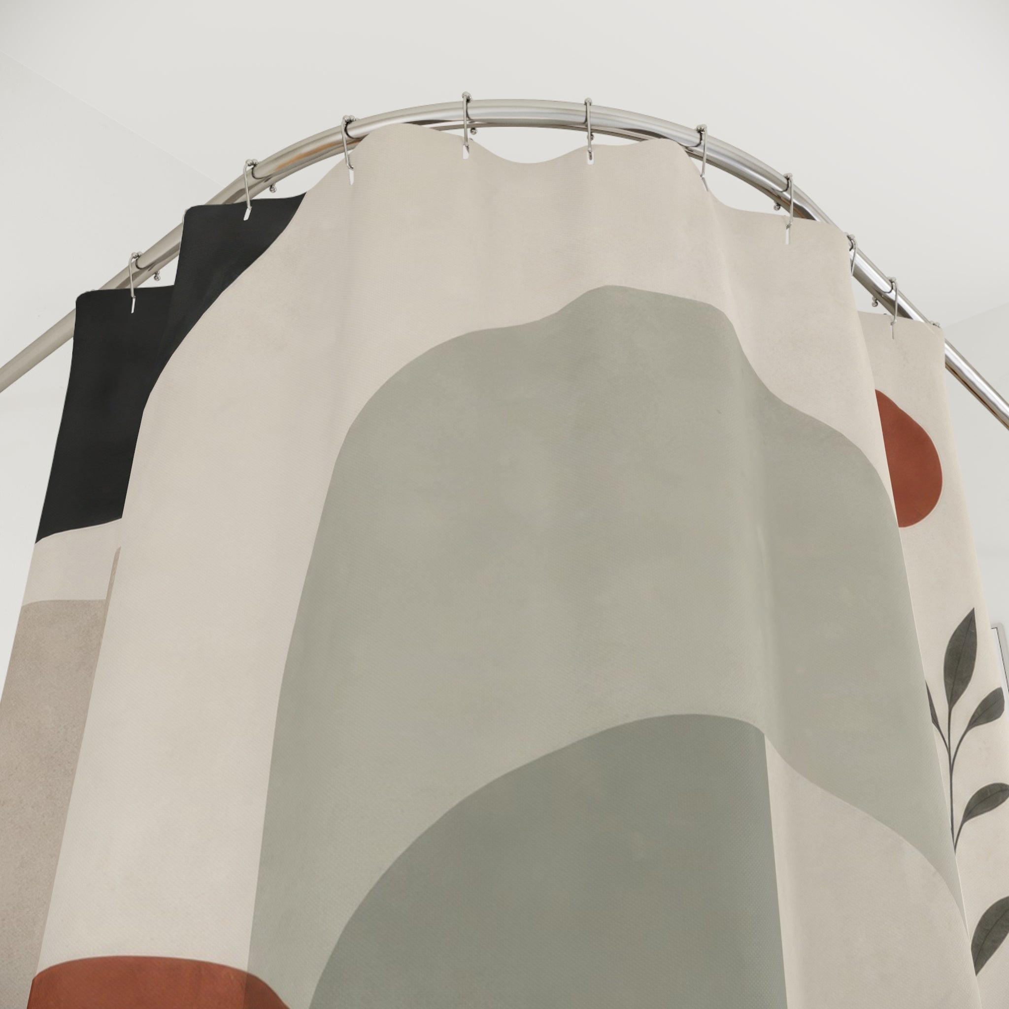 Modern Geometric Shower Curtain, Terracotta Black Beige Abstract Arches, Mid Century Art Bath Decor, Warm Minimal Bathroom, Earth Tone Style