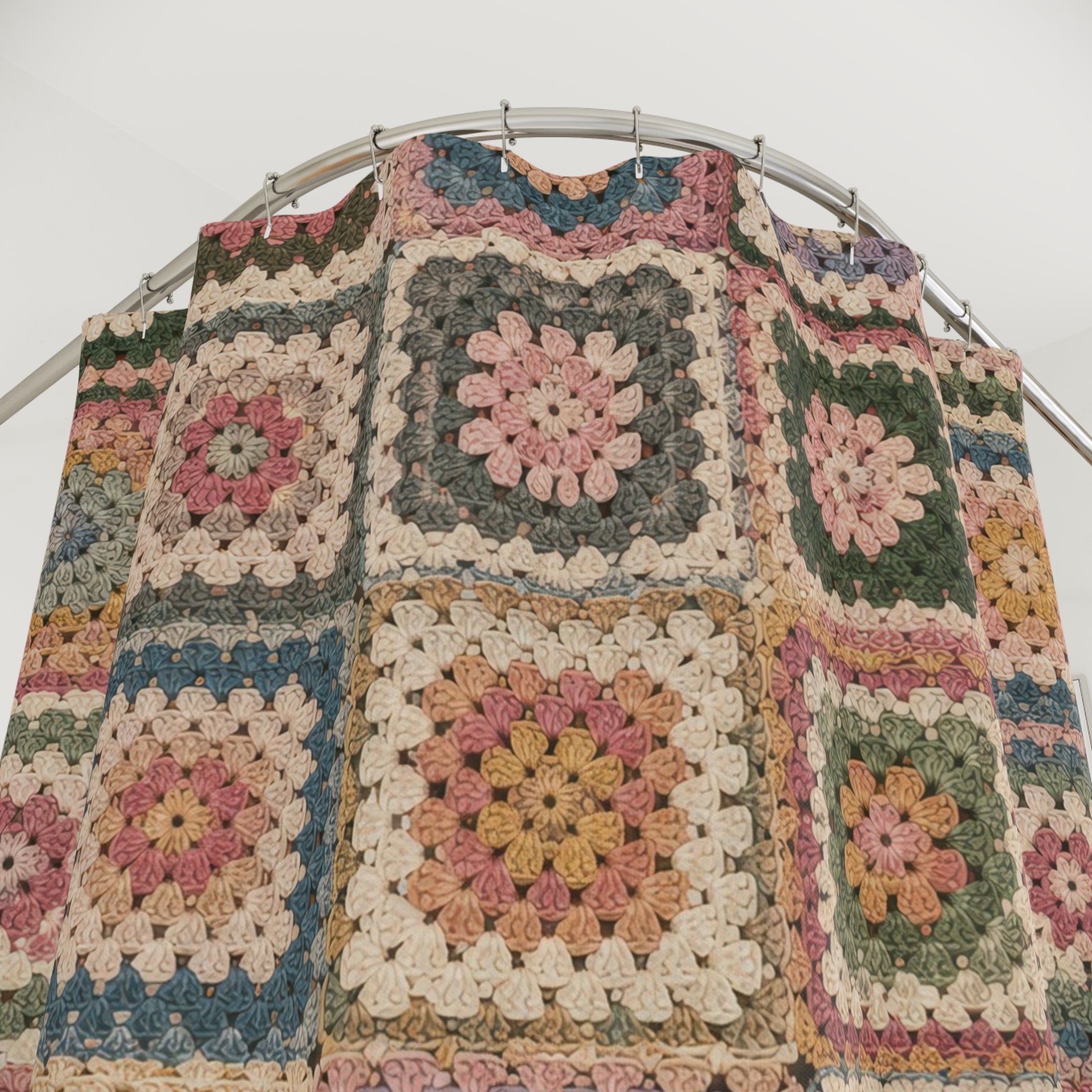 Vintage Floral Shower Curtain: Granny Square