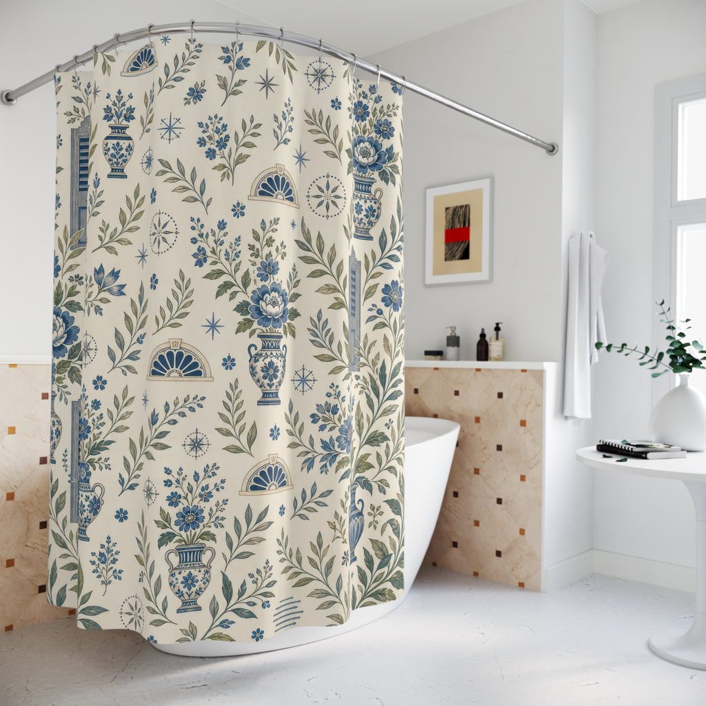 Colonial White Blue Floral Shower Curtain