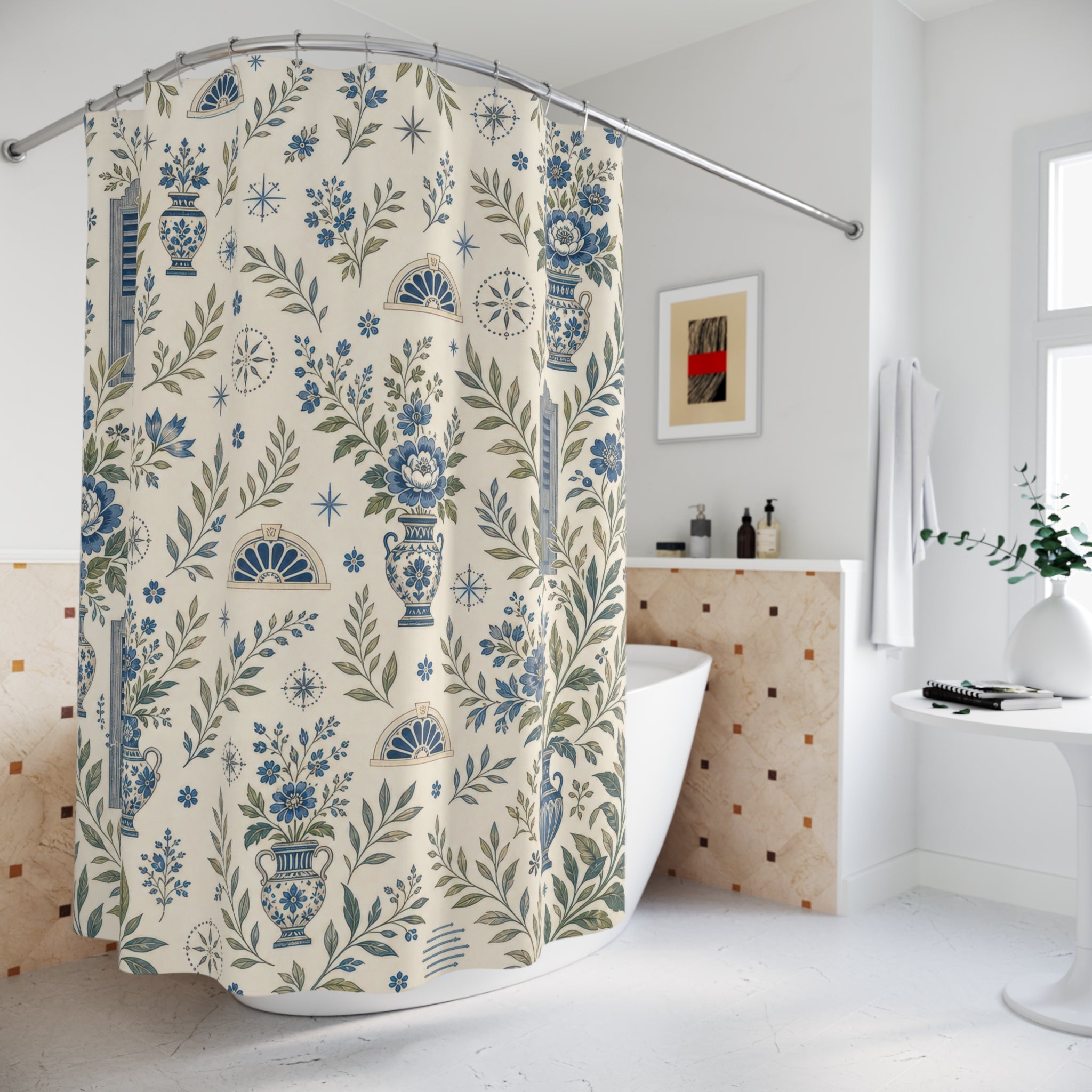 Colonial White Blue Floral Shower Curtain
