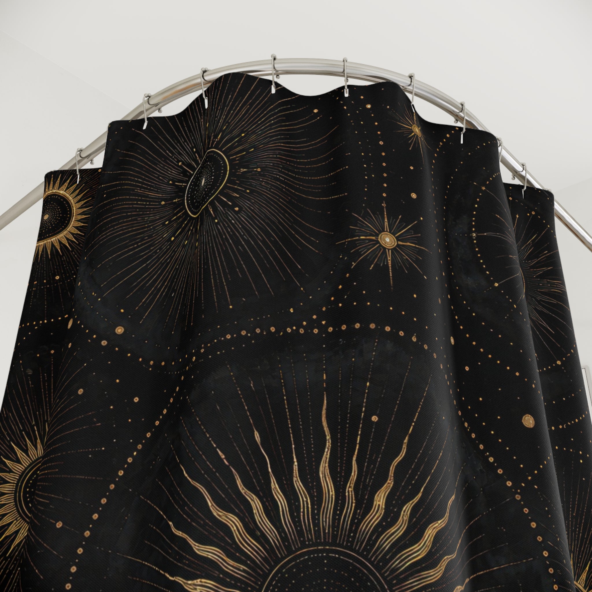 Black and Gold Sun Star Shower Curtain