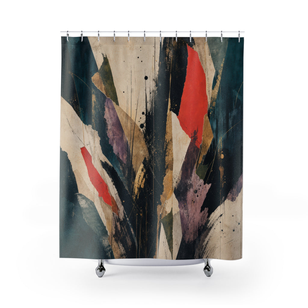 Red Teal Abstract Shower Curtain