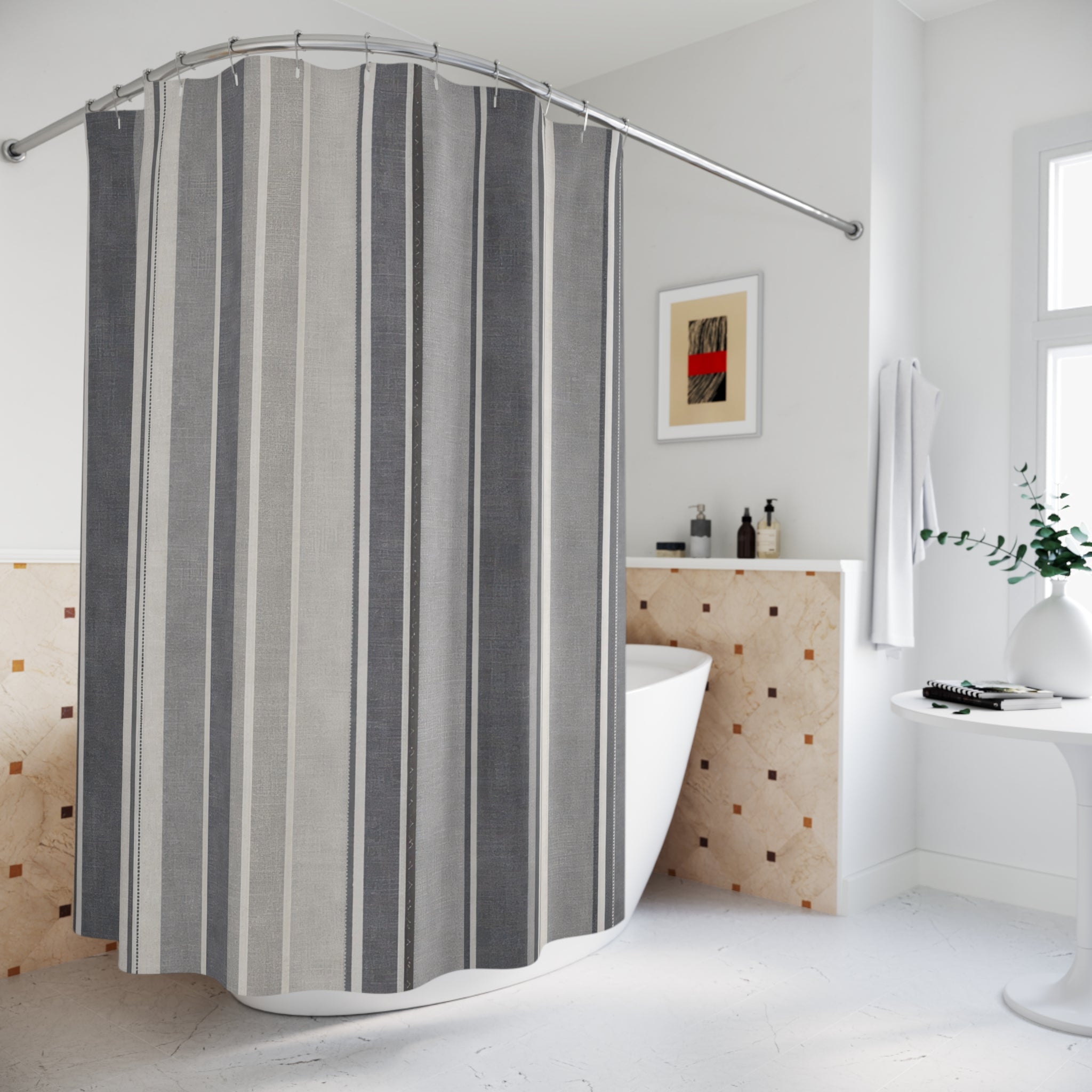 Modern Grey Stripe Shower Curtain