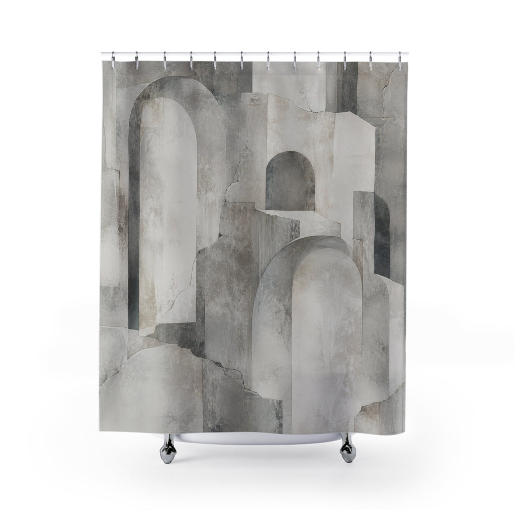 Architectural Shower Curtain, Gray Geometric Bath Decor, Abstract Arch Pattern, Modern Neutral Guest Bathroom Decor, Urban Modern Style