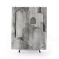 Architectural Shower Curtain, Gray Geometric Bath Decor, Abstract Arch Pattern, Modern Neutral Guest Bathroom Decor, Urban Modern Style