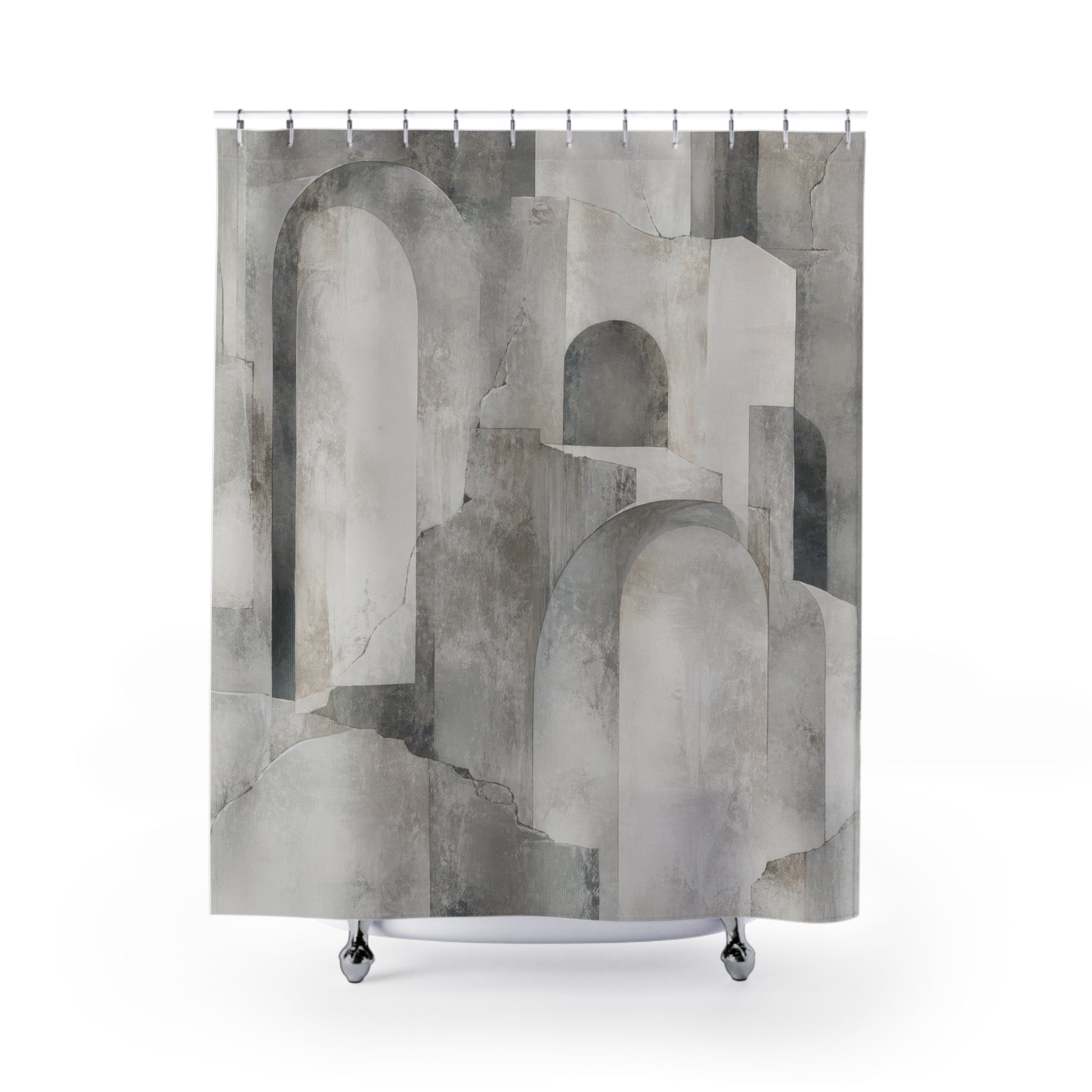 Architectural Shower Curtain, Gray Geometric Bath Decor, Abstract Arch Pattern, Modern Neutral Guest Bathroom Decor, Urban Modern Style