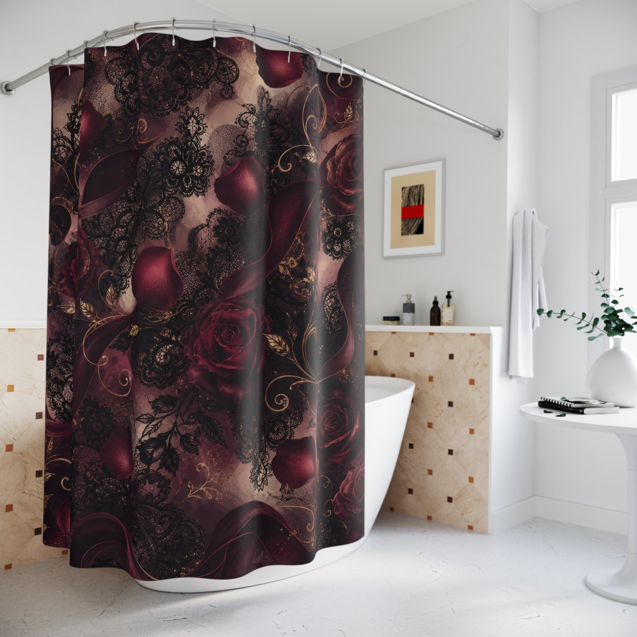 Burgundy Rose Shower Curtain