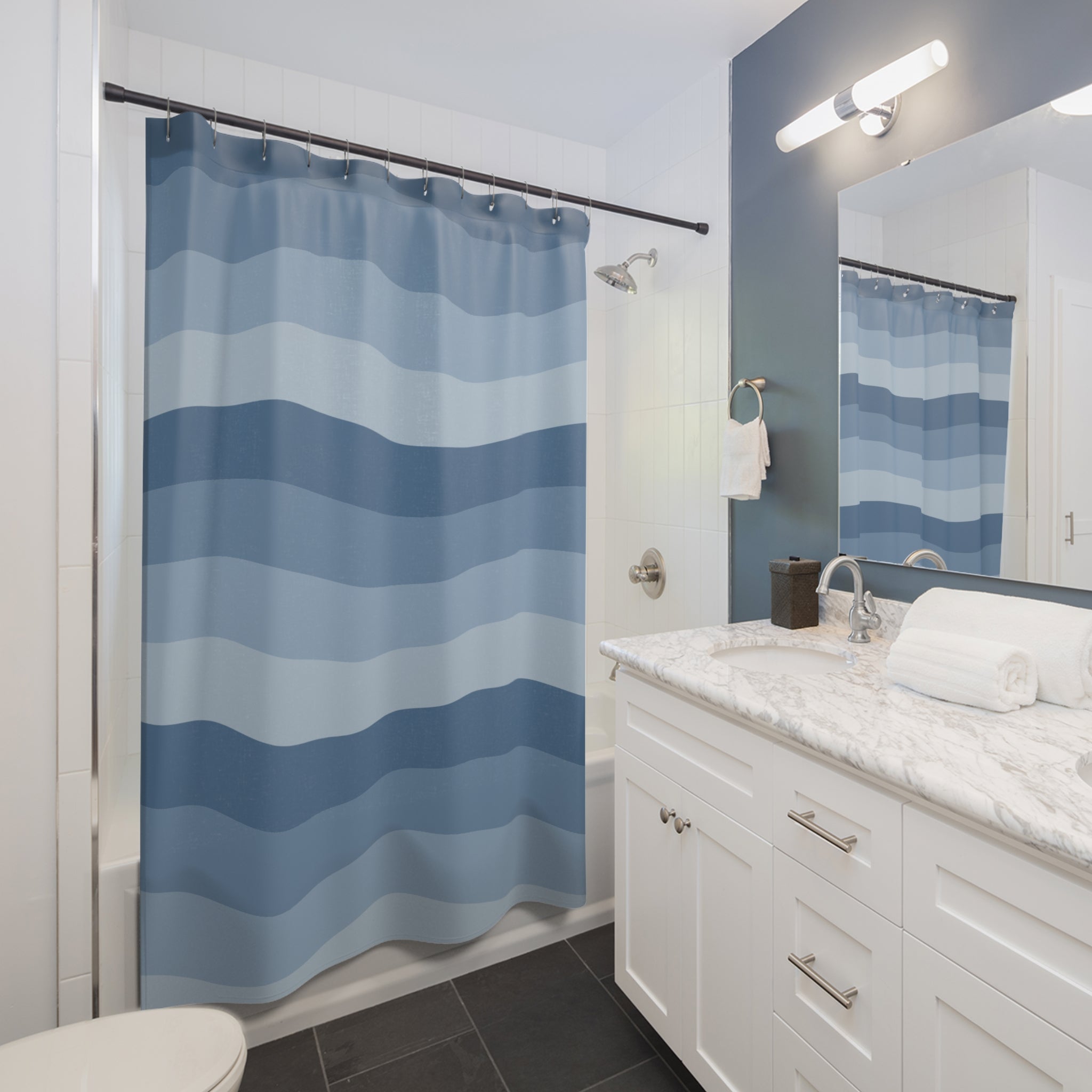 Dusty Blue Shower Curtain: Wavy Stripe