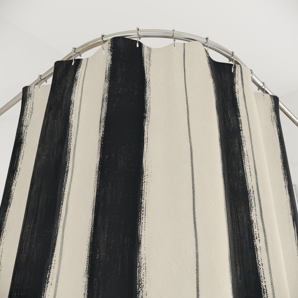 Cream Beige Brush Stripe Shower Curtain