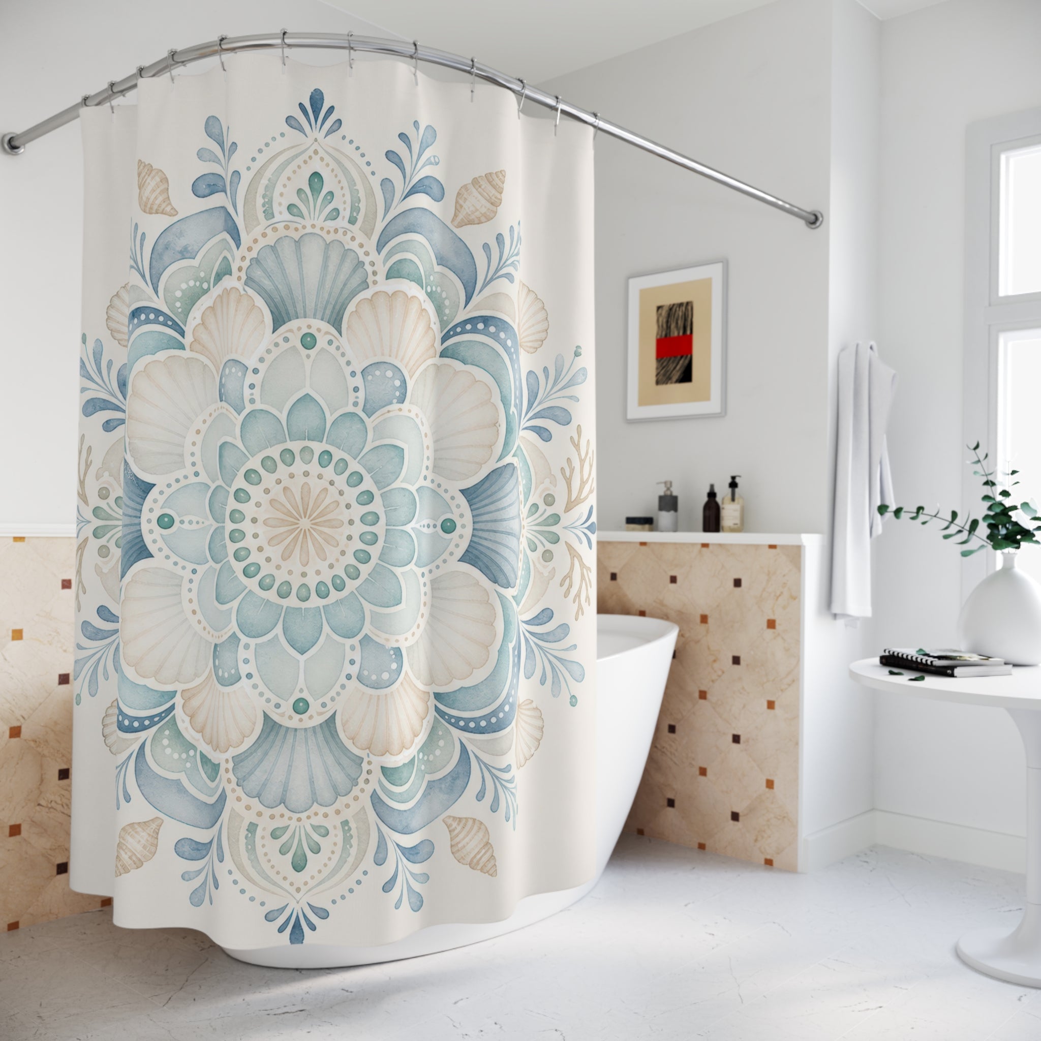 Aqua Floral Medallion Shower Curtain