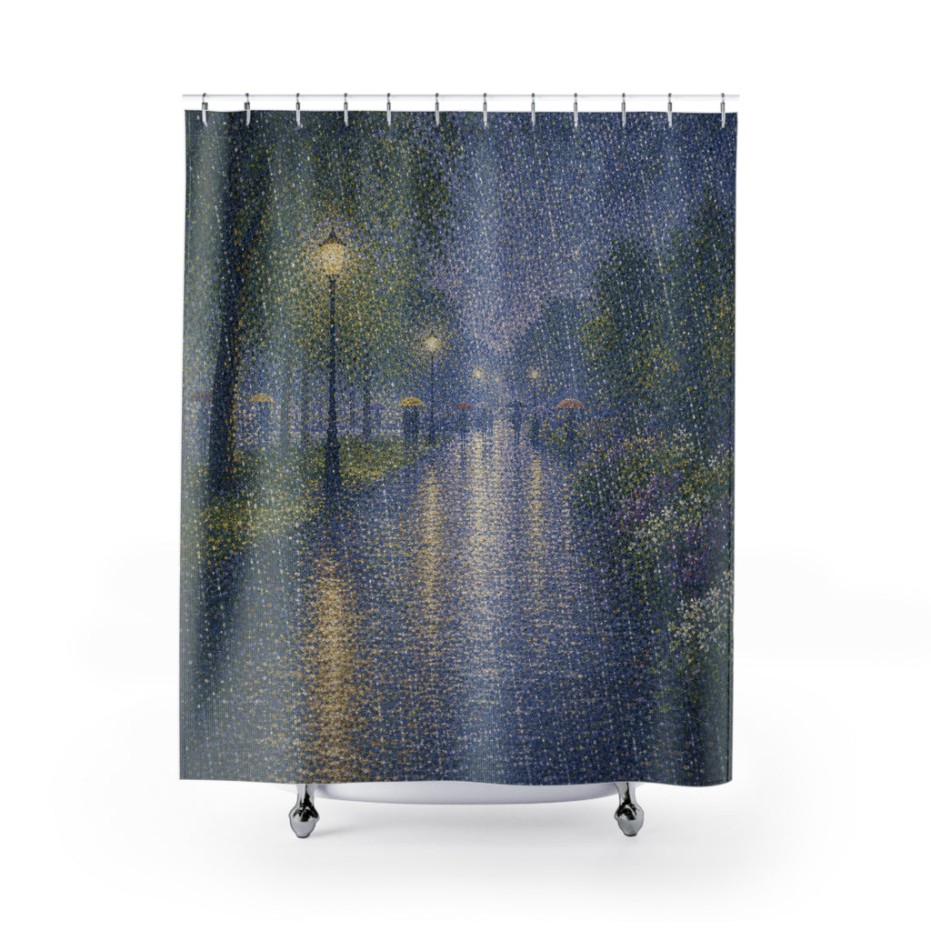 Pointillist Park Storm Print Shower Curtain