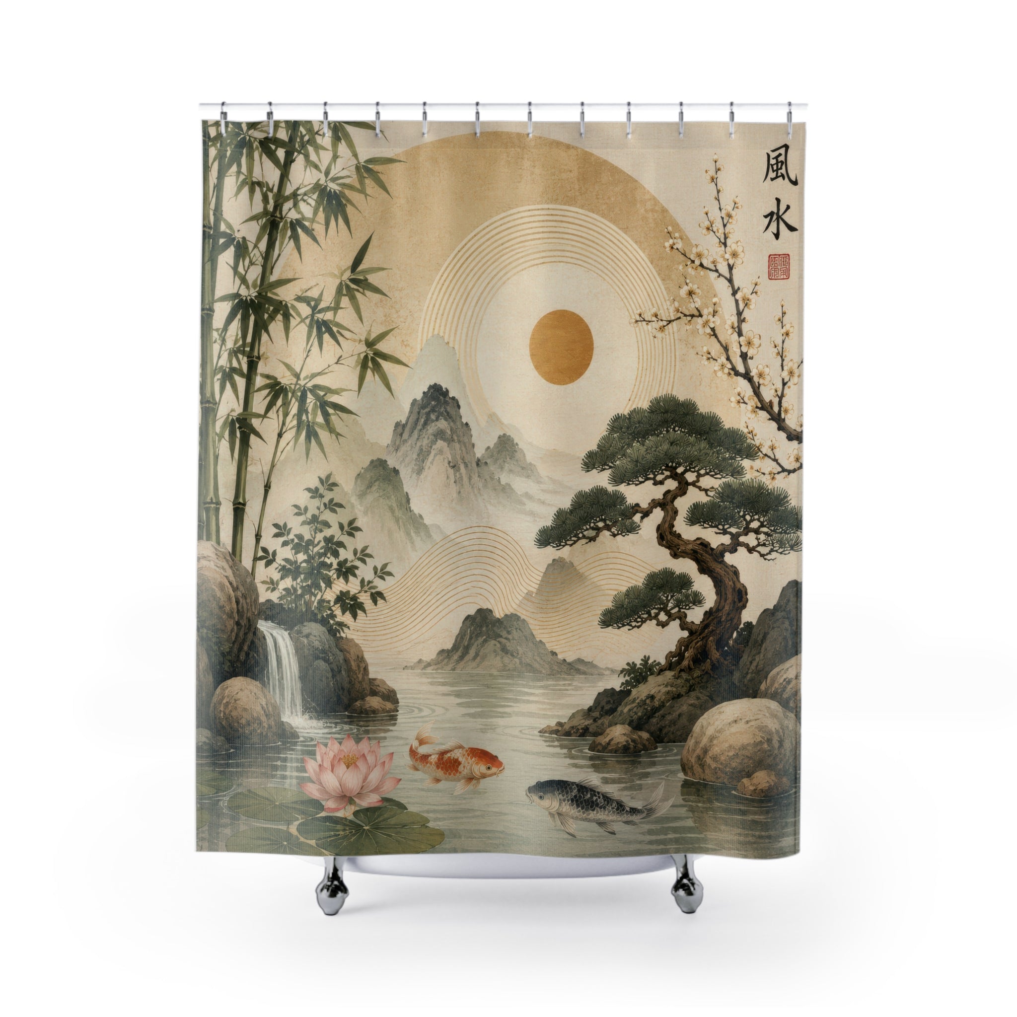 Feng Shui Koi Pond Shower Curtain