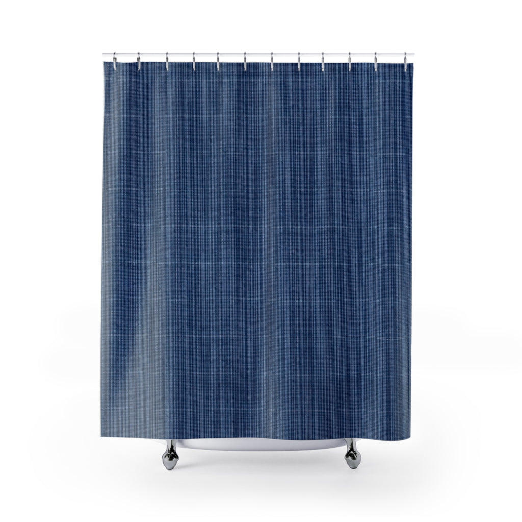 Navy Fine Check Grid Shower Curtain