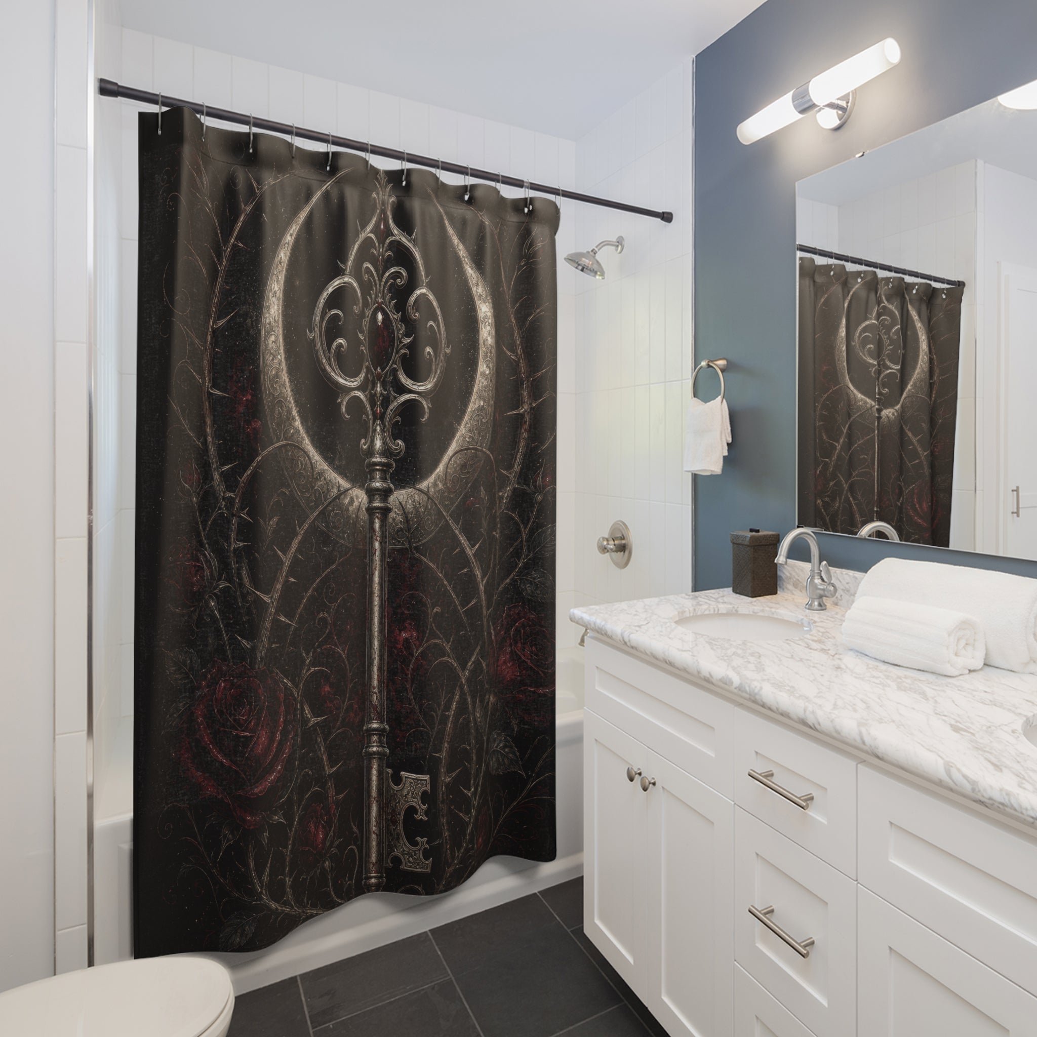 Gothic Key and Crescent Shower Curtain