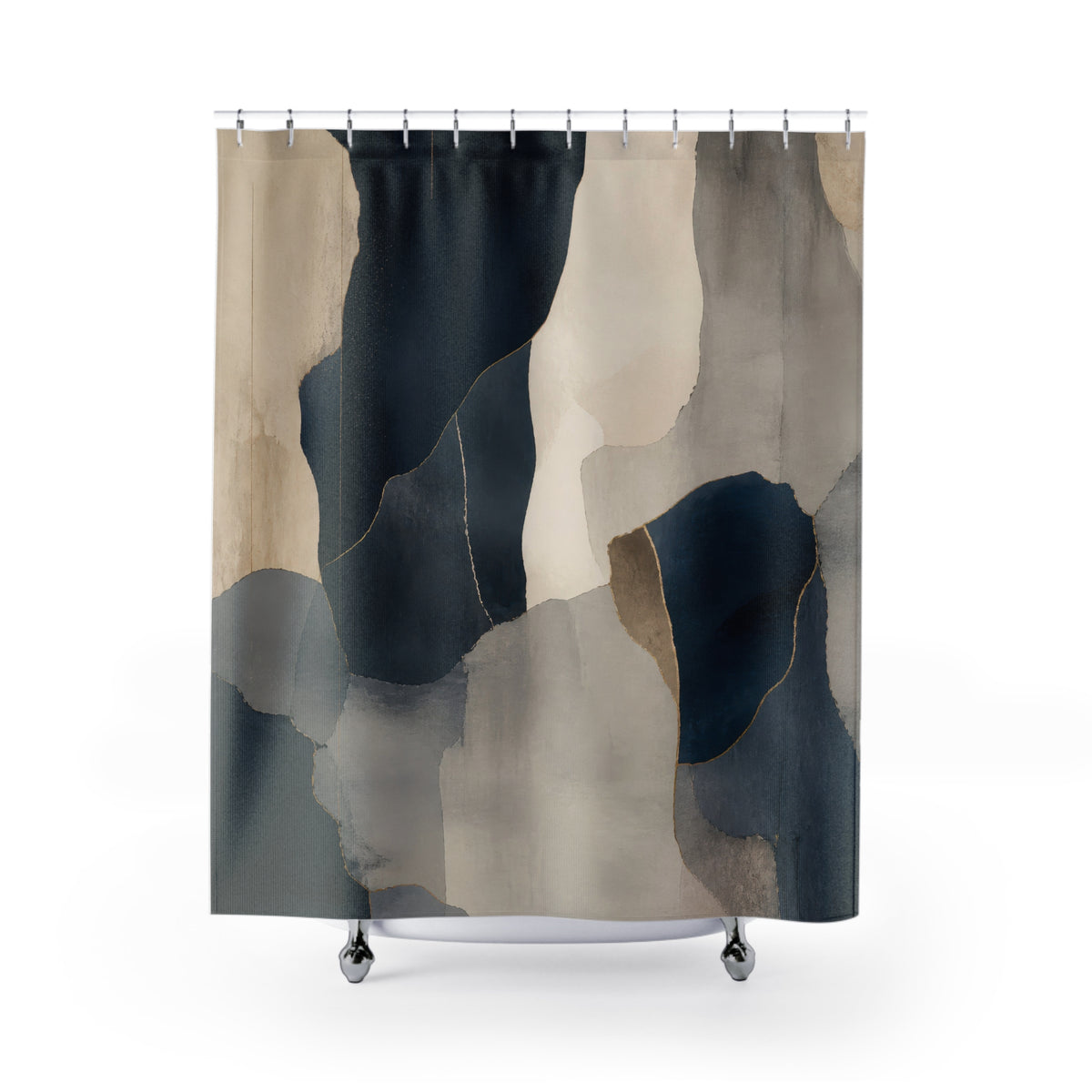 Beige Gray Abstract Black Shower Curtain